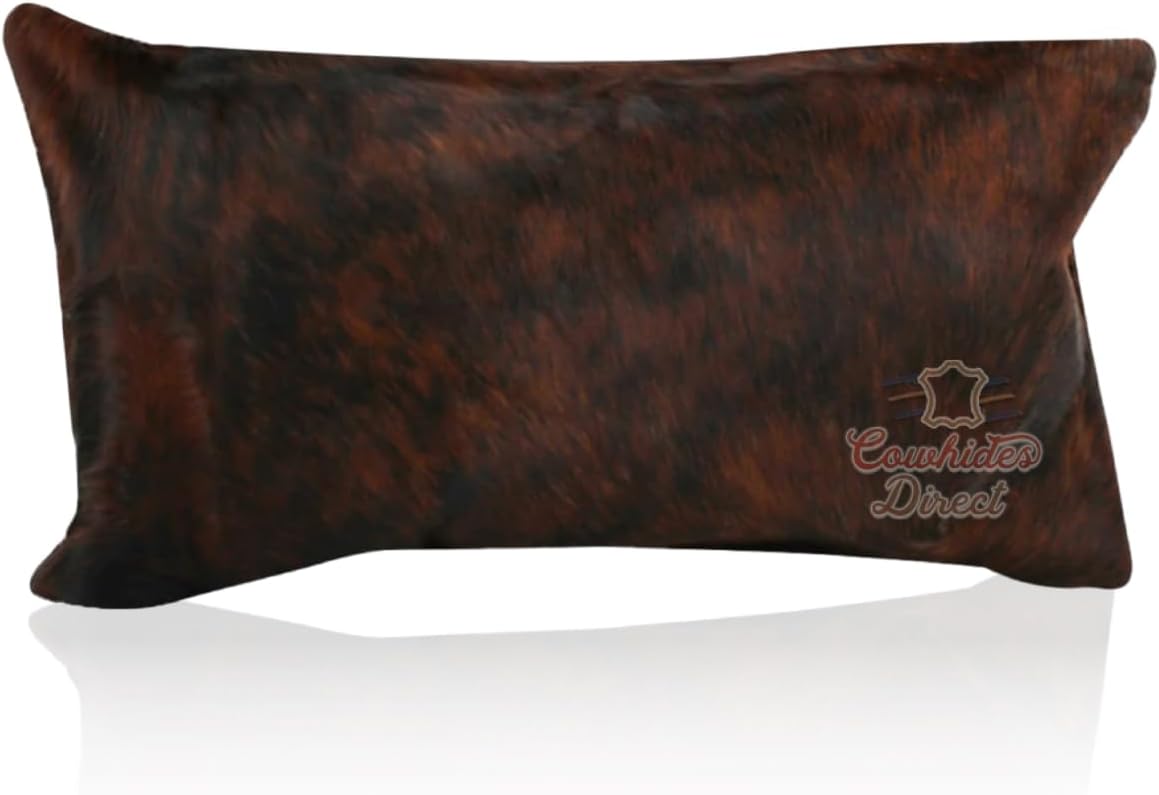Cowhides Direct Genuine Cowhide Throw Pillow (Dark Brindle, 22x12) - Authentic Brazilian Cowhide Pillow Cover with Plush Inserts - Luxury Cow Fur Pillow for Home Décor