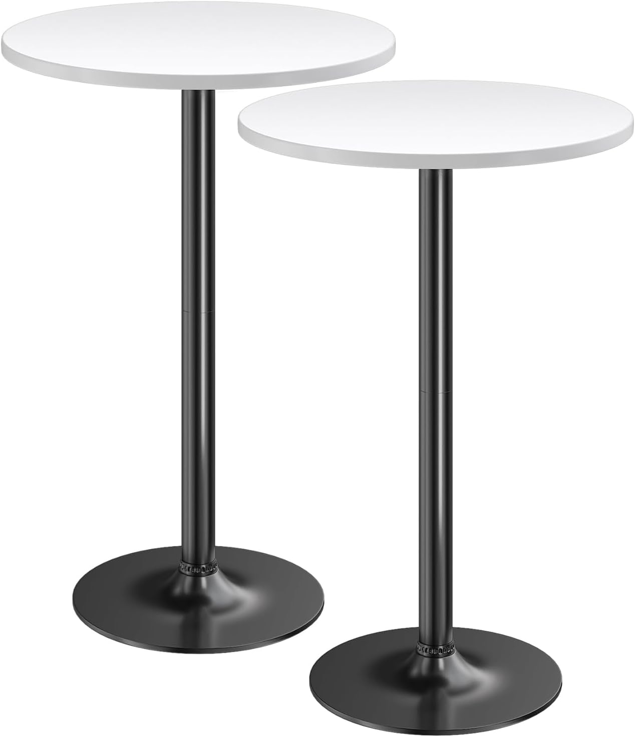 Furmax Bistro Pub Table 2 Pack Round Bar Height Cocktail Table Metal Base MDF Top Obsidian with Black Leg 23.8-Inch Top, 39.5-Inch Height (Black)