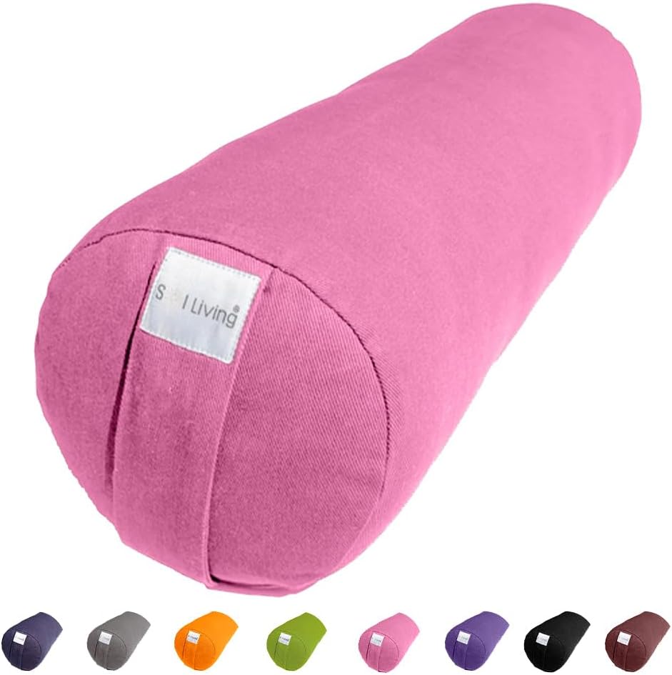 Sol Living Yoga Bolster Pillow for Restorative Meditation - 100% Cotton Cylindrical Cushion with Washable Cover for Balance Support in Asana Poses