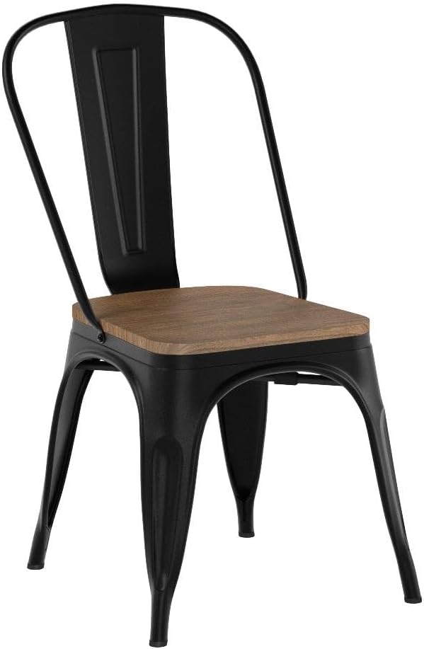 Yaheetech 18 Inch Classic Iron Metal Dining Chair with Wood Top/Seat Indoor-Outdoor Use Chic Dining Bistro Cafe Side Barstool Bar Chair Coffee Chair Set of 4 Black
