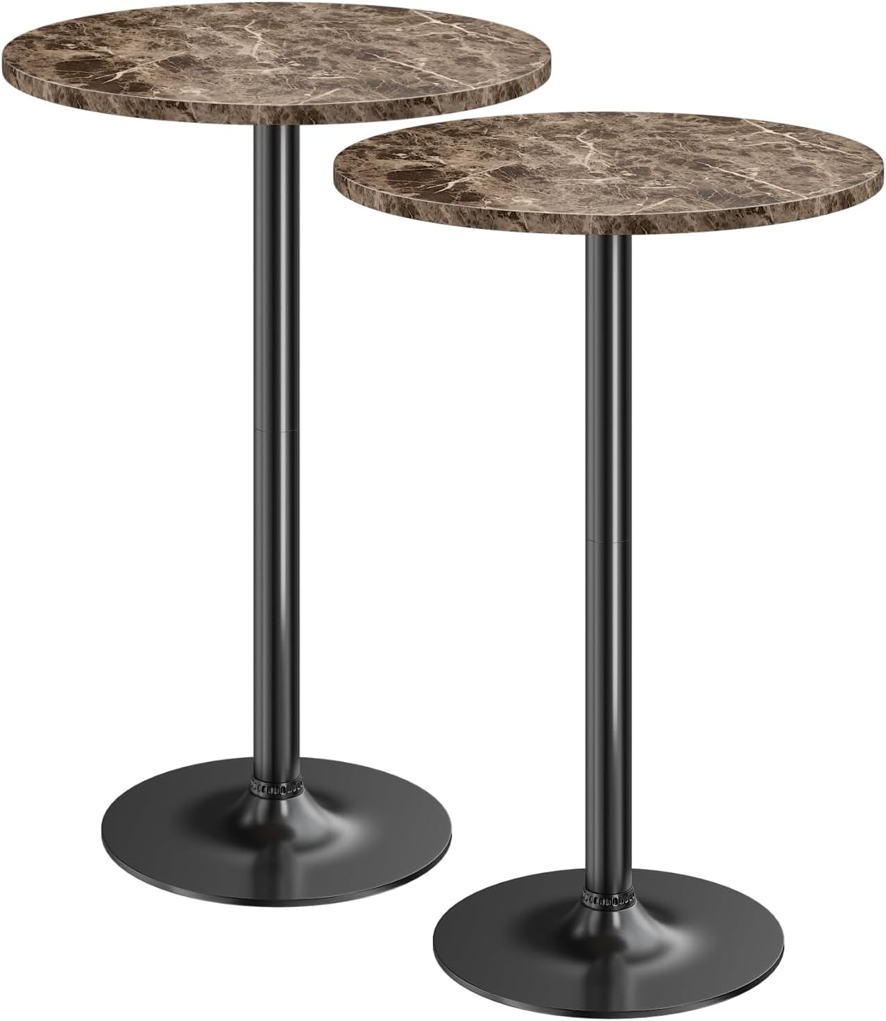 Furmax Bistro Pub Table 2 Pack Round Bar Height Cocktail Table Metal Base MDF Top Obsidian with Black Leg 23.8-Inch Top, 39.5-Inch Height (Black)