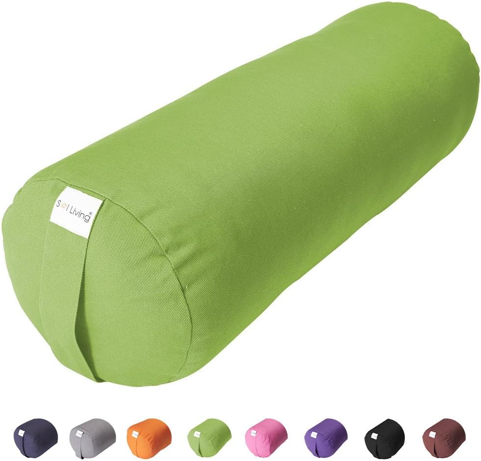Sol Living Yoga Bolster Pillow for Restorative Meditation - 100% Cotton Cylindrical Cushion with Washable Cover for Balance Support in Asana Poses