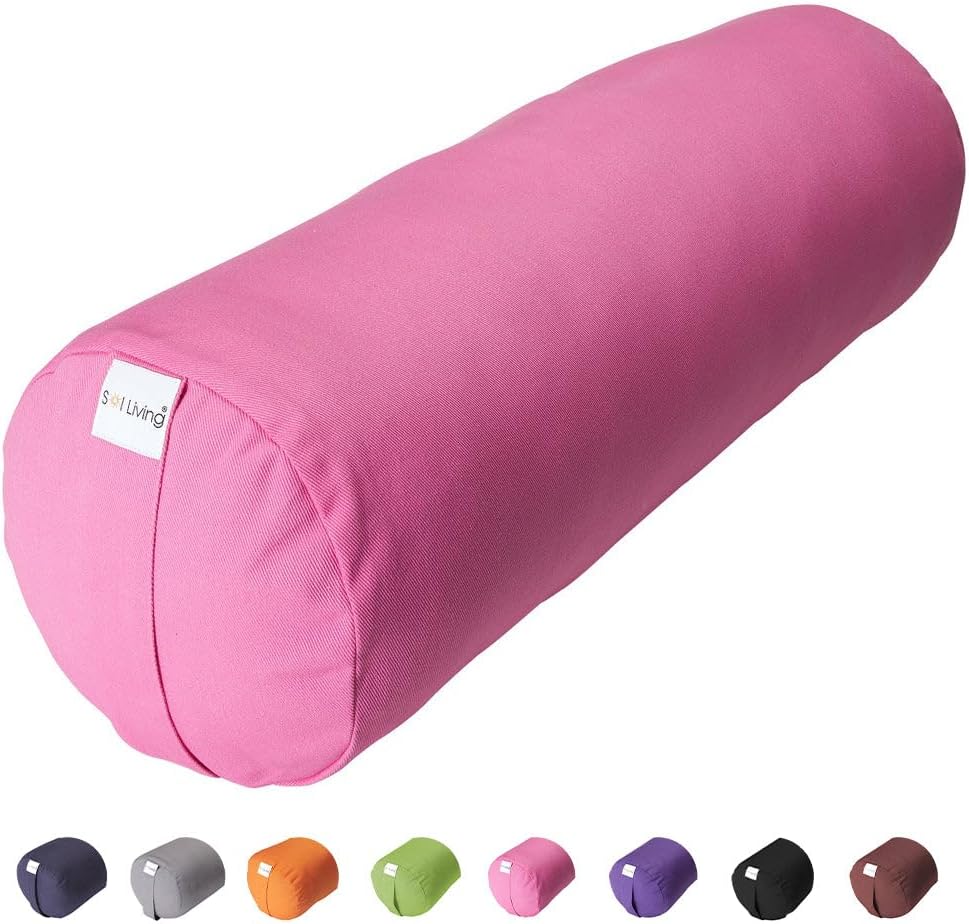 Sol Living Yoga Bolster Pillow for Restorative Meditation - 100% Cotton Cylindrical Cushion with Washable Cover for Balance Support in Asana Poses