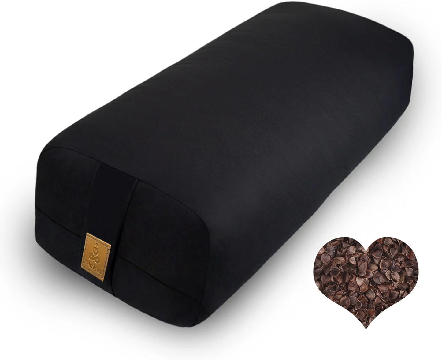 Organic Buckwheat Bolster (24X10.5X5.5 in) Supportive Rectangular Meditation Pillow 100% Cotton Cover Yoga Pillow
