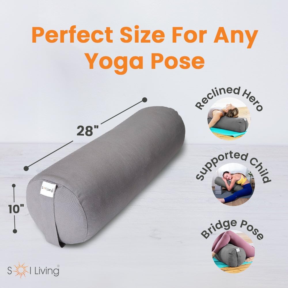Sol Living Yoga Bolster Pillow for Restorative Meditation - 100% Cotton Cylindrical Cushion with Washable Cover for Balance Support in Asana Poses