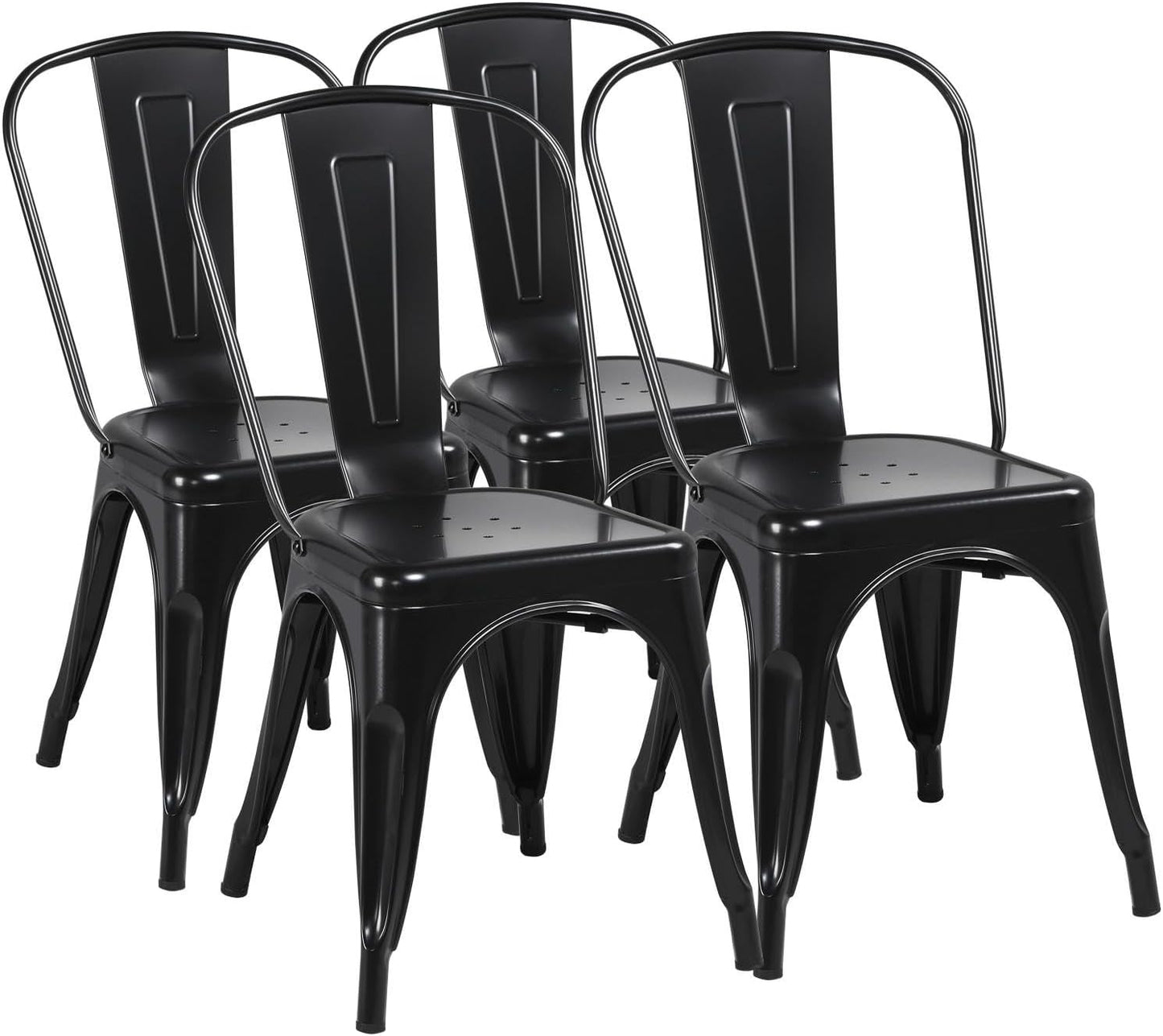 Yaheetech 18 Inch Classic Iron Metal Dining Chair with Wood Top/Seat Indoor-Outdoor Use Chic Dining Bistro Cafe Side Barstool Bar Chair Coffee Chair Set of 4 Black