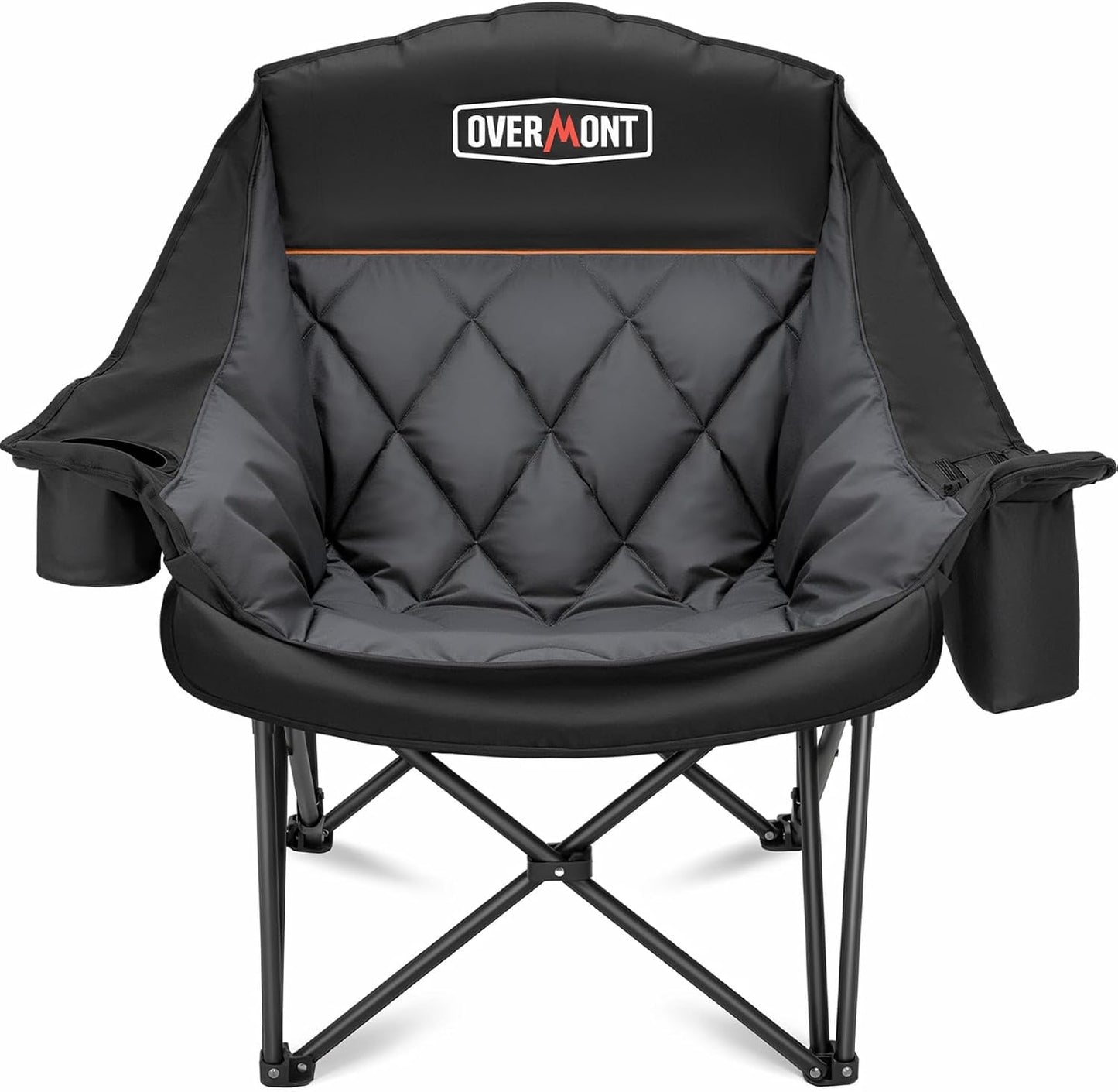 Overmont Oversized XL Camping Chair for Adults - 450lbs Support Heavy-Duty Padded Folding Chair with Side Pocket Cup Holder Cooling Bag for Outdoor Sports Garden Beach Fishing Lawn Blue