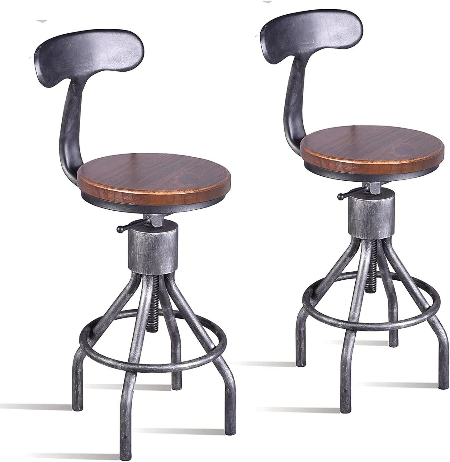 Diwhy 5 Piece Bar Table and Barstool Set Industrial Rectangular Pub Bar Table with Extra Shelf for Stroage and Kitchen Counter Height Adjustable Stool with Backrest Silver(1 Table + 4 Chairs)