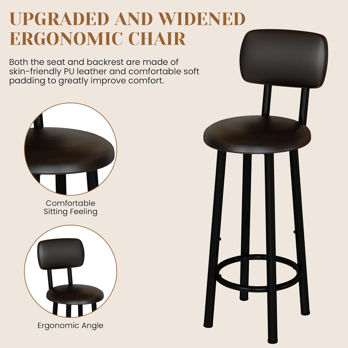 DKLGG Dining Table Set for 4 Modern Bar Table and Chairs Set, Kitchen Table with 4 PU Upholstered Backrest Stool, Counter Height Table Set for Breakfast Nook & Small Space (Rustic Brown)
