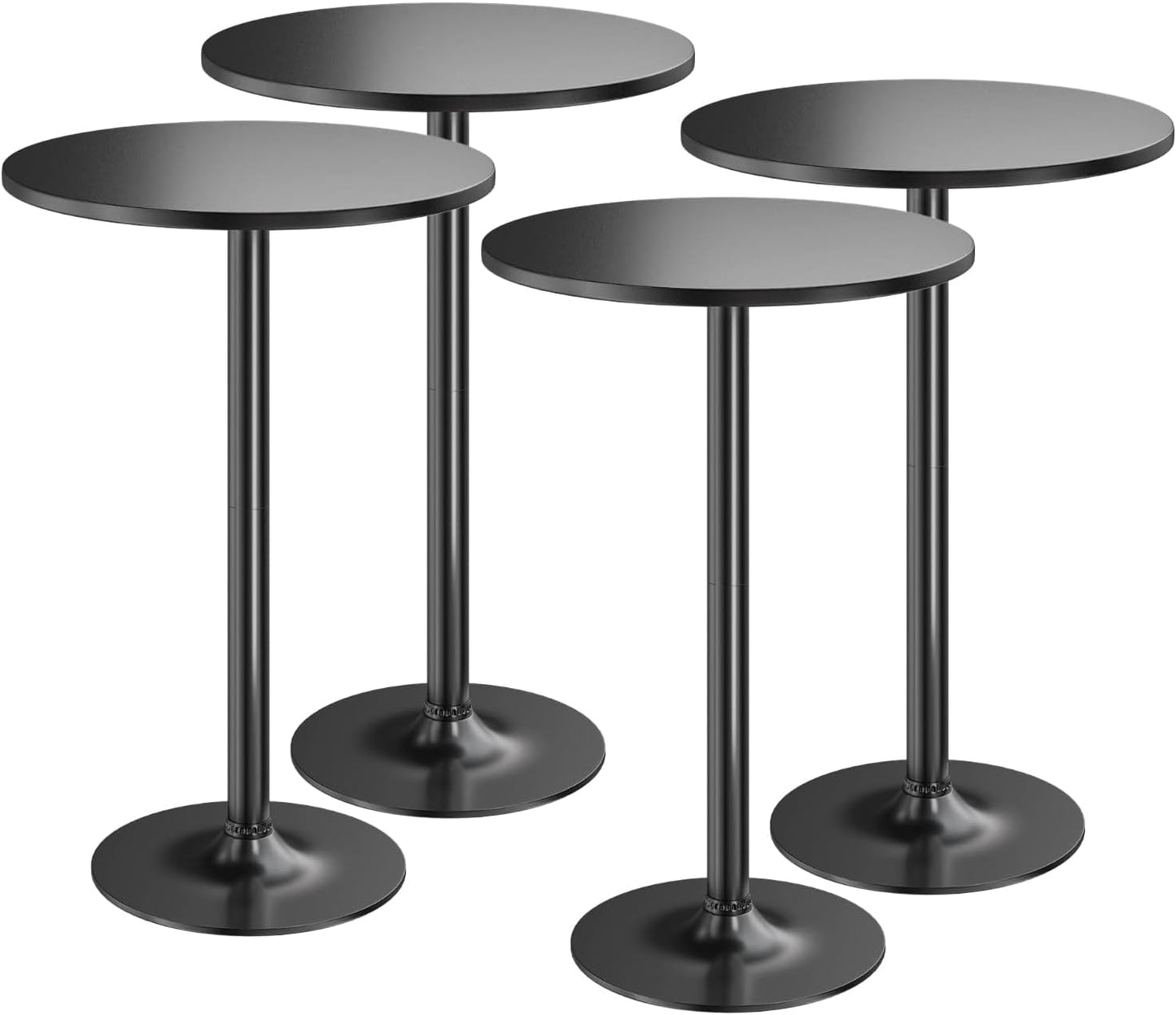 Furmax Bistro Pub Table 2 Pack Round Bar Height Cocktail Table Metal Base MDF Top Obsidian with Black Leg 23.8-Inch Top, 39.5-Inch Height (Black)