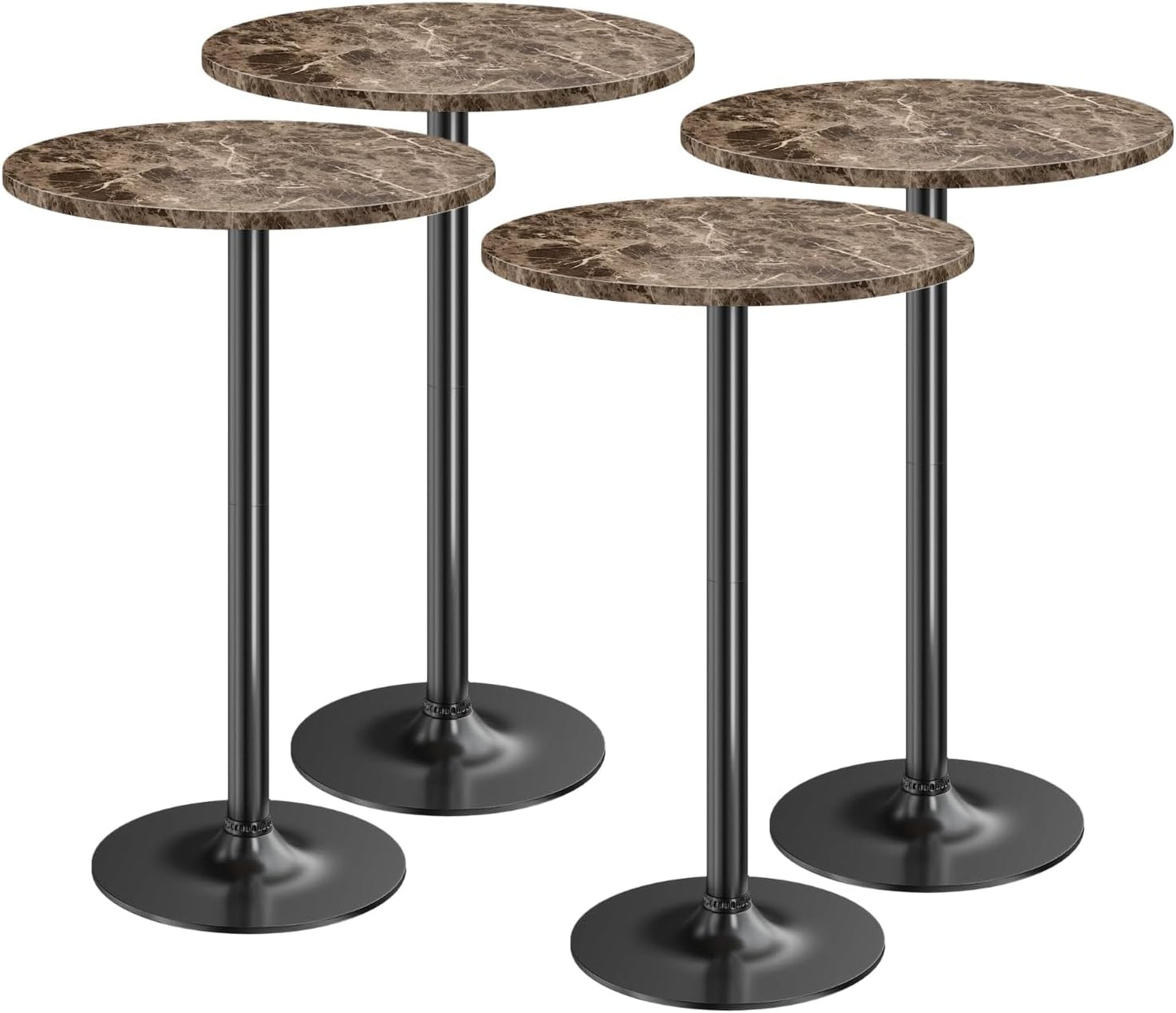 Furmax Bistro Pub Table 2 Pack Round Bar Height Cocktail Table Metal Base MDF Top Obsidian with Black Leg 23.8-Inch Top, 39.5-Inch Height (Black)