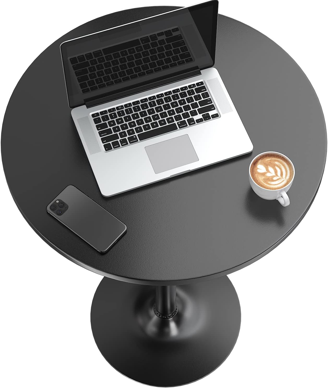 Furmax Bistro Pub Table 2 Pack Round Bar Height Cocktail Table Metal Base MDF Top Obsidian with Black Leg 23.8-Inch Top, 39.5-Inch Height (Black)