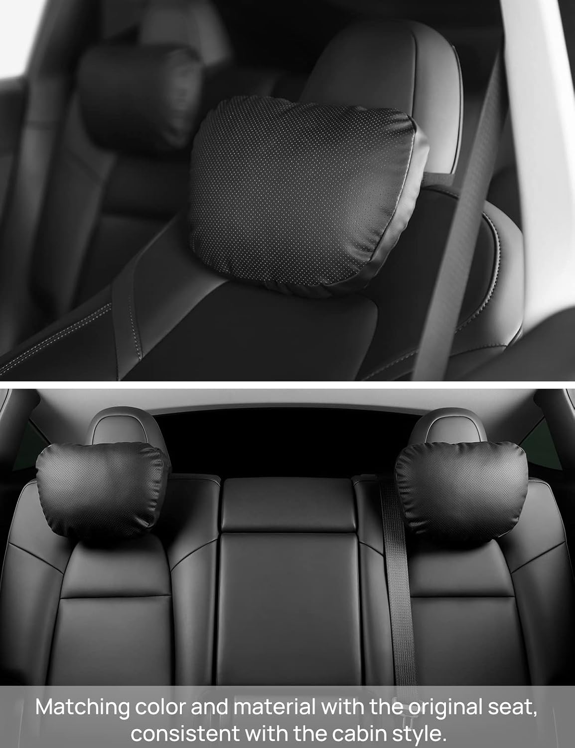 TPARTS Leather Headrest Neck Pillow for Tesla Model Y/X/3/S, Tesla Model 3 Accessories,Tesla Model Y Accessories, Car Neck Pillow for Traveling (Set of 2 Black)