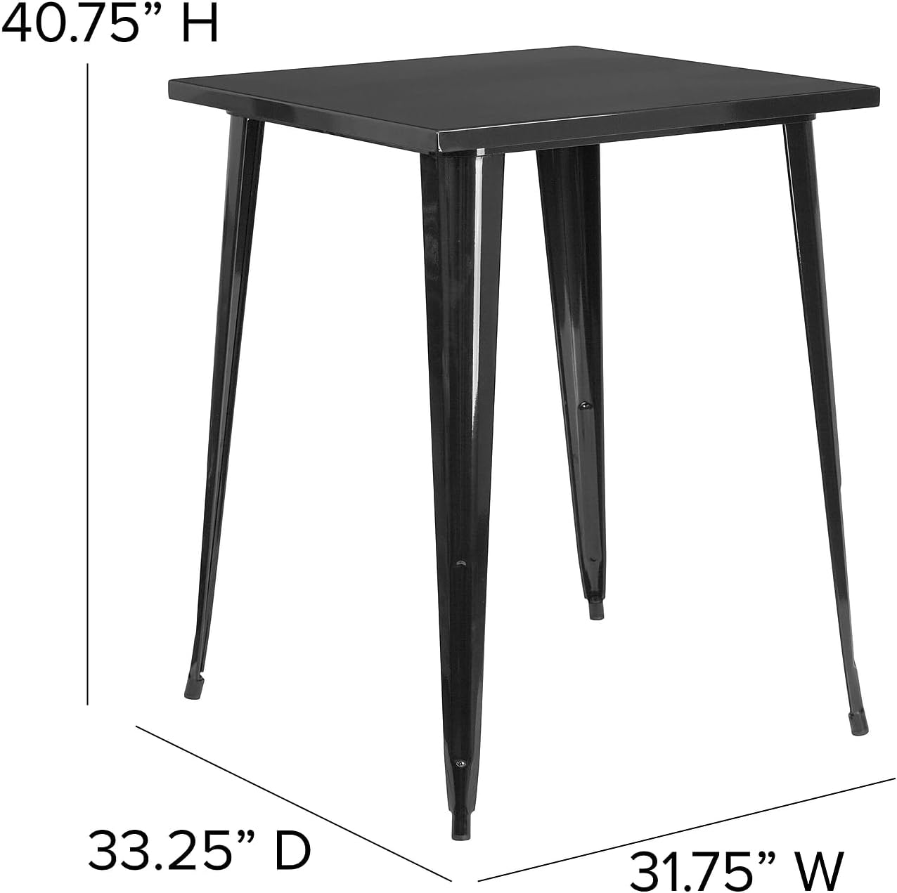 Flash Furniture Nolan Commercial Grade 31.5" Square Black Metal Indoor-Outdoor Bar Height Table