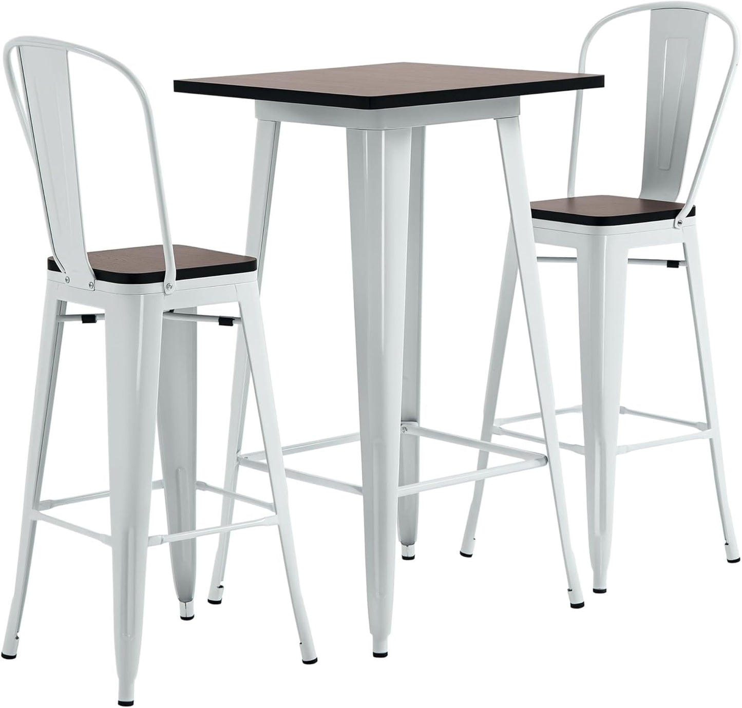 HOMCOM 3 Piece Industrial Dining Table Set, Bar Height Bar Table and Chairs Set with Footrests for Bistro, Pub, White and Brown