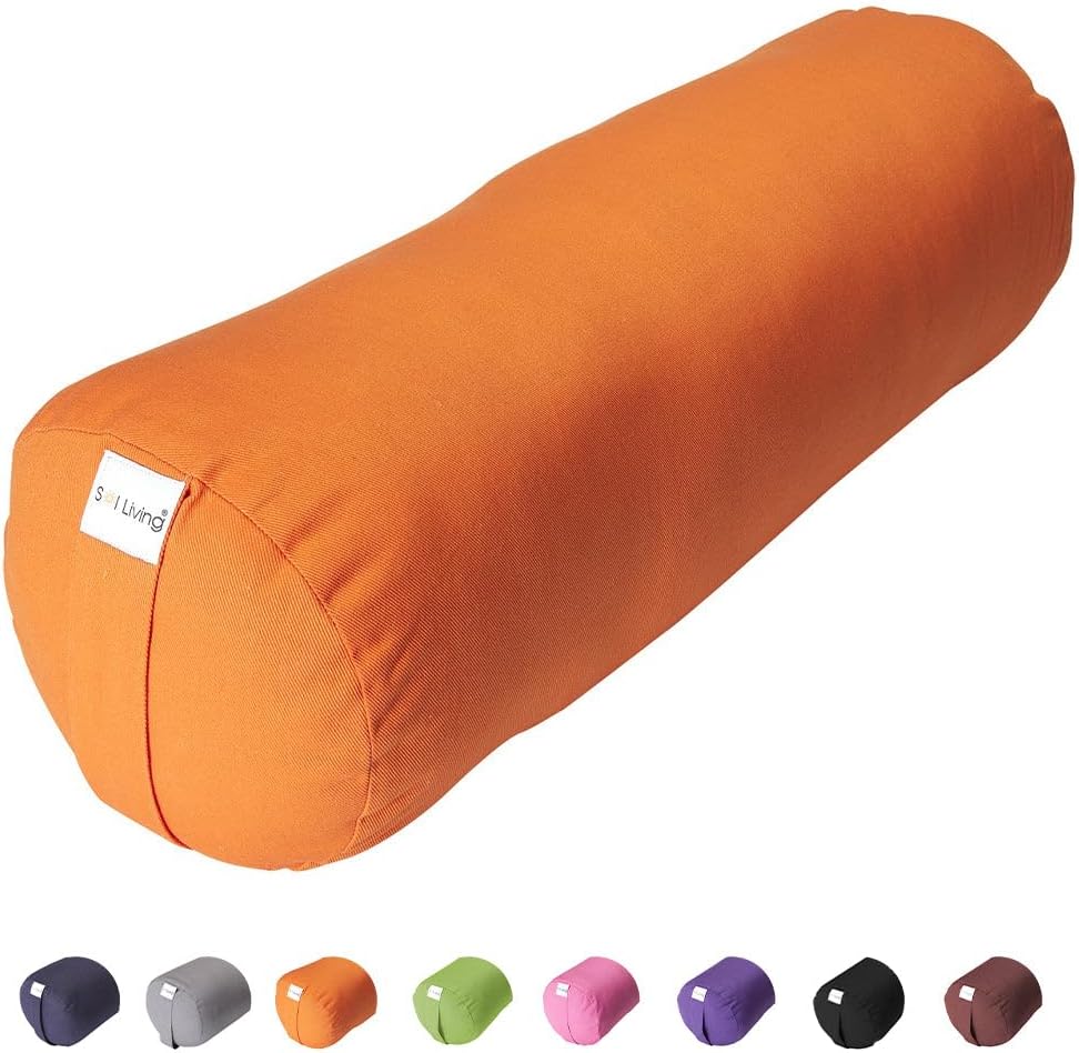 Sol Living Yoga Bolster Pillow for Restorative Meditation - 100% Cotton Cylindrical Cushion with Washable Cover for Balance Support in Asana Poses