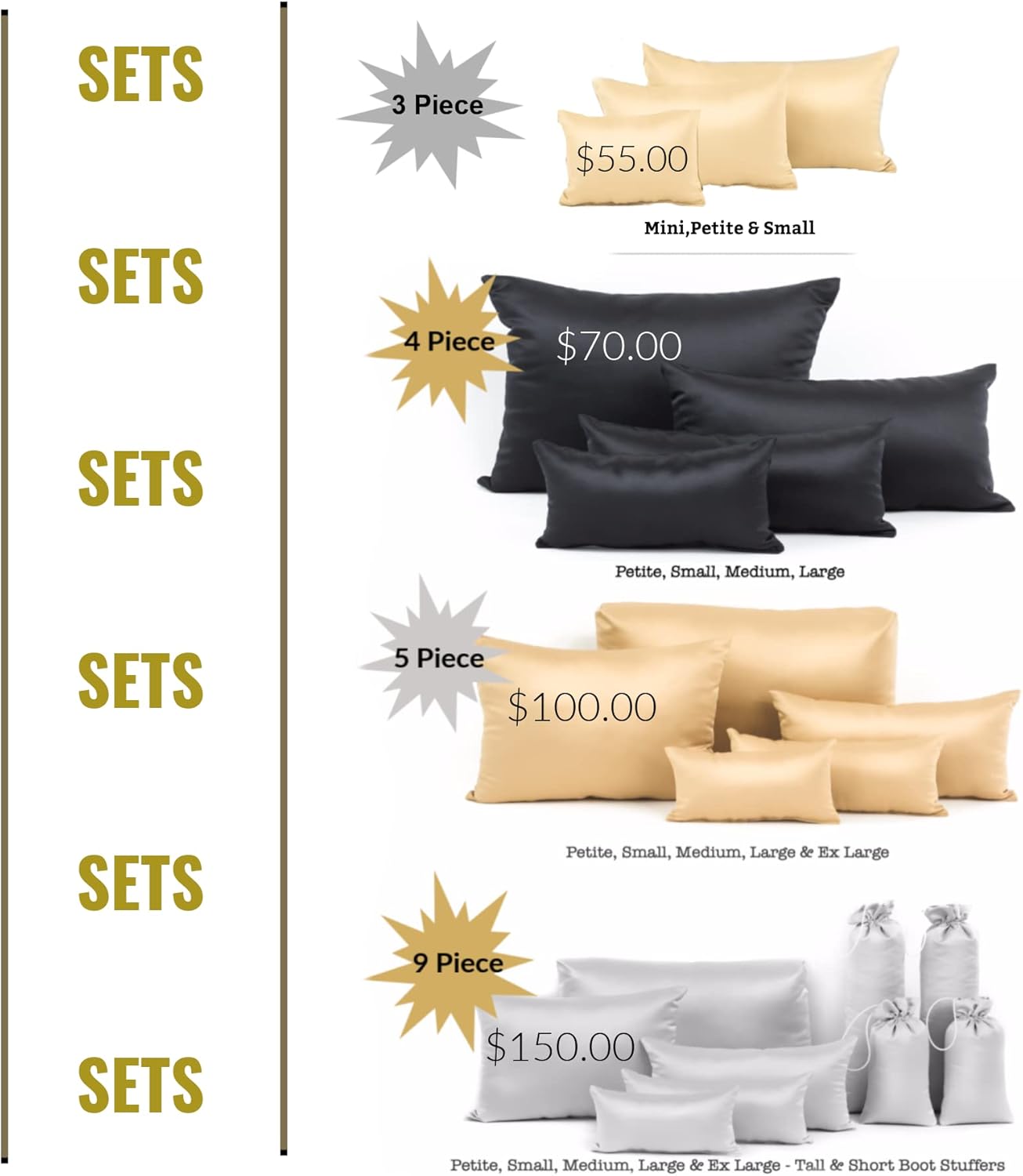 Purse Insert Pillows Set - Cushioned Handbag Fillers by Fabrinique - Starter Set of Indivdual Inserts - Prevents Creases and Damage (ice Grey, XXS-S, 3PC Set)