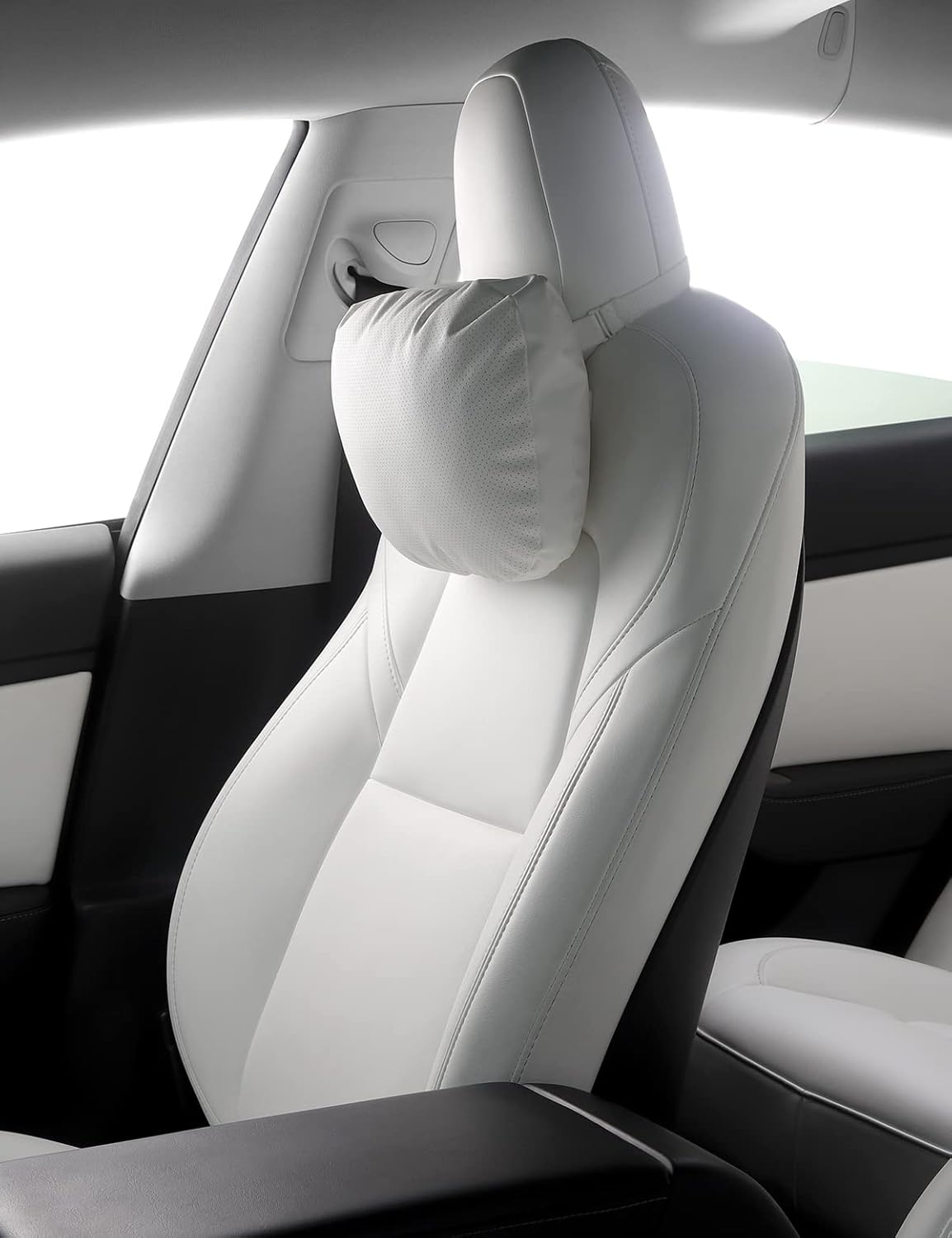 TPARTS Leather Headrest Neck Pillow for Tesla Model Y/X/3/S, Tesla Model 3 Accessories,Tesla Model Y Accessories, Car Neck Pillow for Traveling (Set of 2 Black)