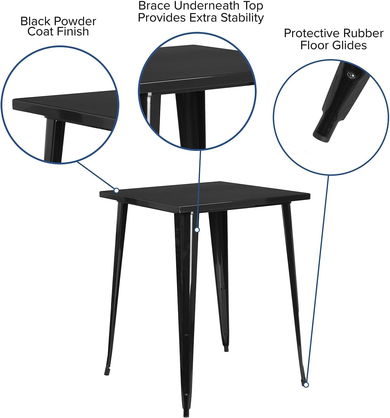 Flash Furniture Nolan Commercial Grade 31.5" Square Black Metal Indoor-Outdoor Bar Height Table