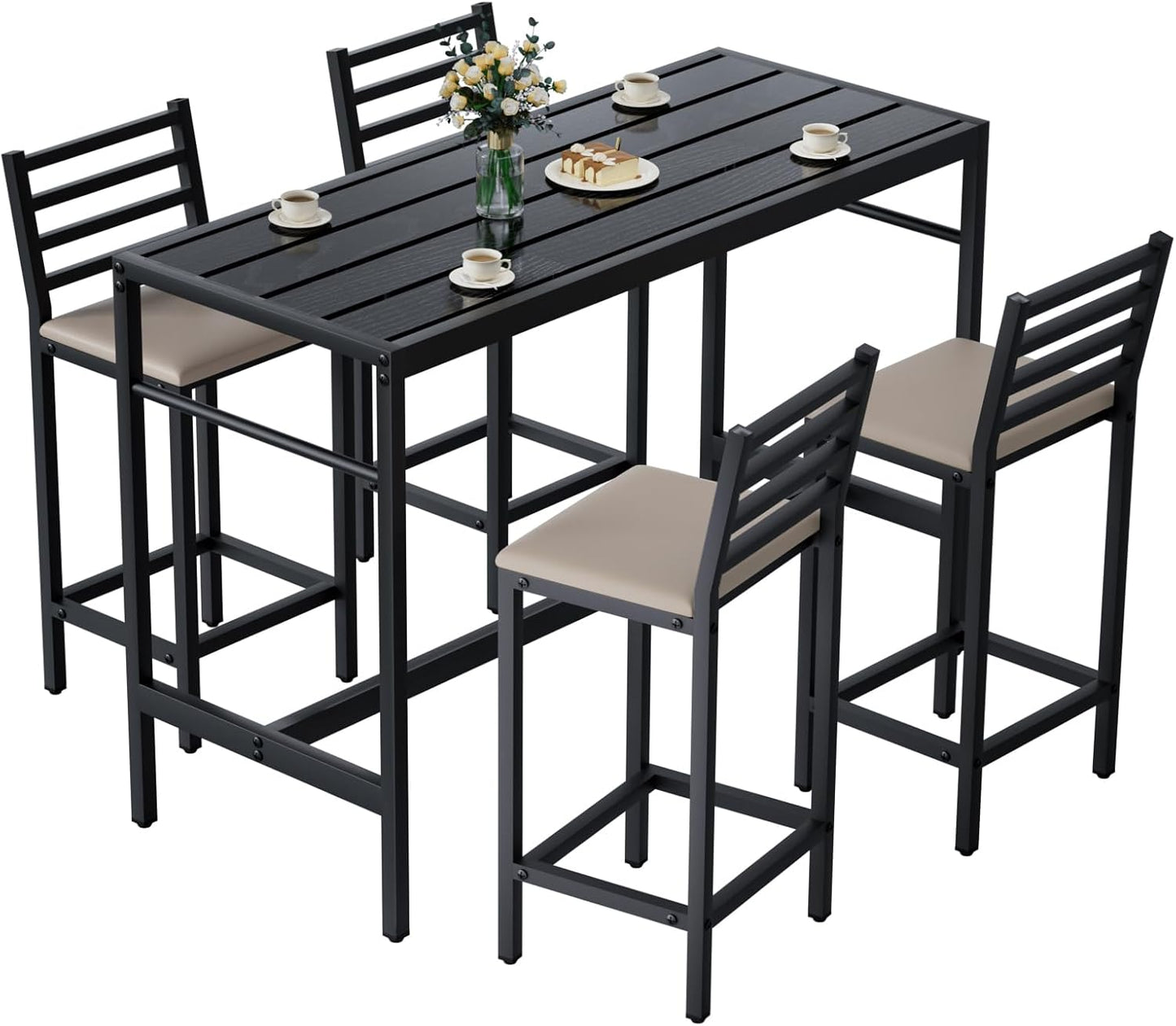 3PCS Outdoor Patio Bar Set, Outdoor Stainless Steel Patio Bar Set with 55'' Height Bar Table & 2 Cushioned Bar Set, Metal Bar Table and Chairs Set for Outside, Patio,Backyard (50''L x 16''W x 38''H)