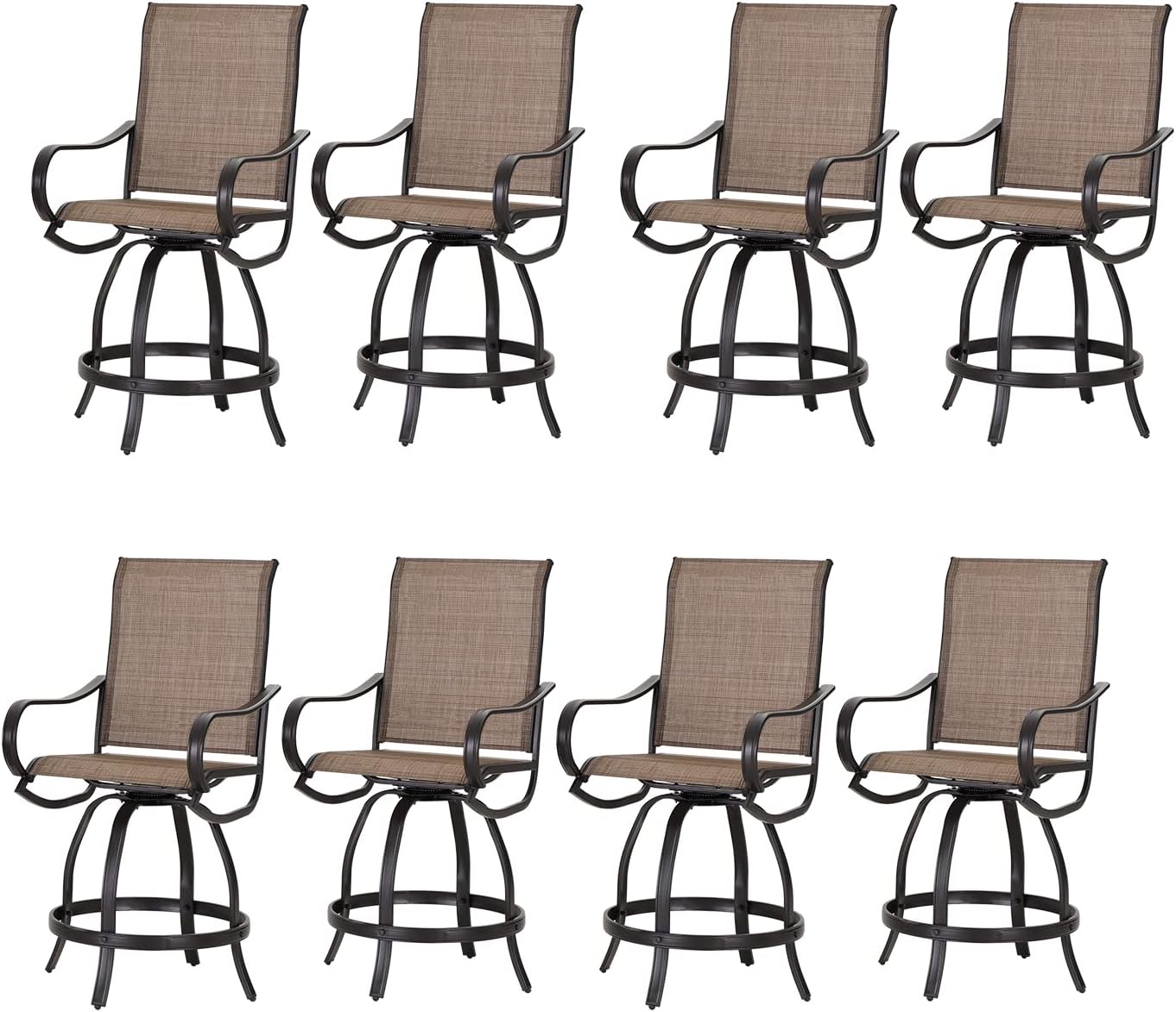 PHI VILLA 5 PCS Outdoor Bar Set, Counter Height Swivel Chair with Rectangle Metal Table, Textilene Fabric and Quick-Drying Waterproof,High Patio Set for Garden, Yard, Poolside