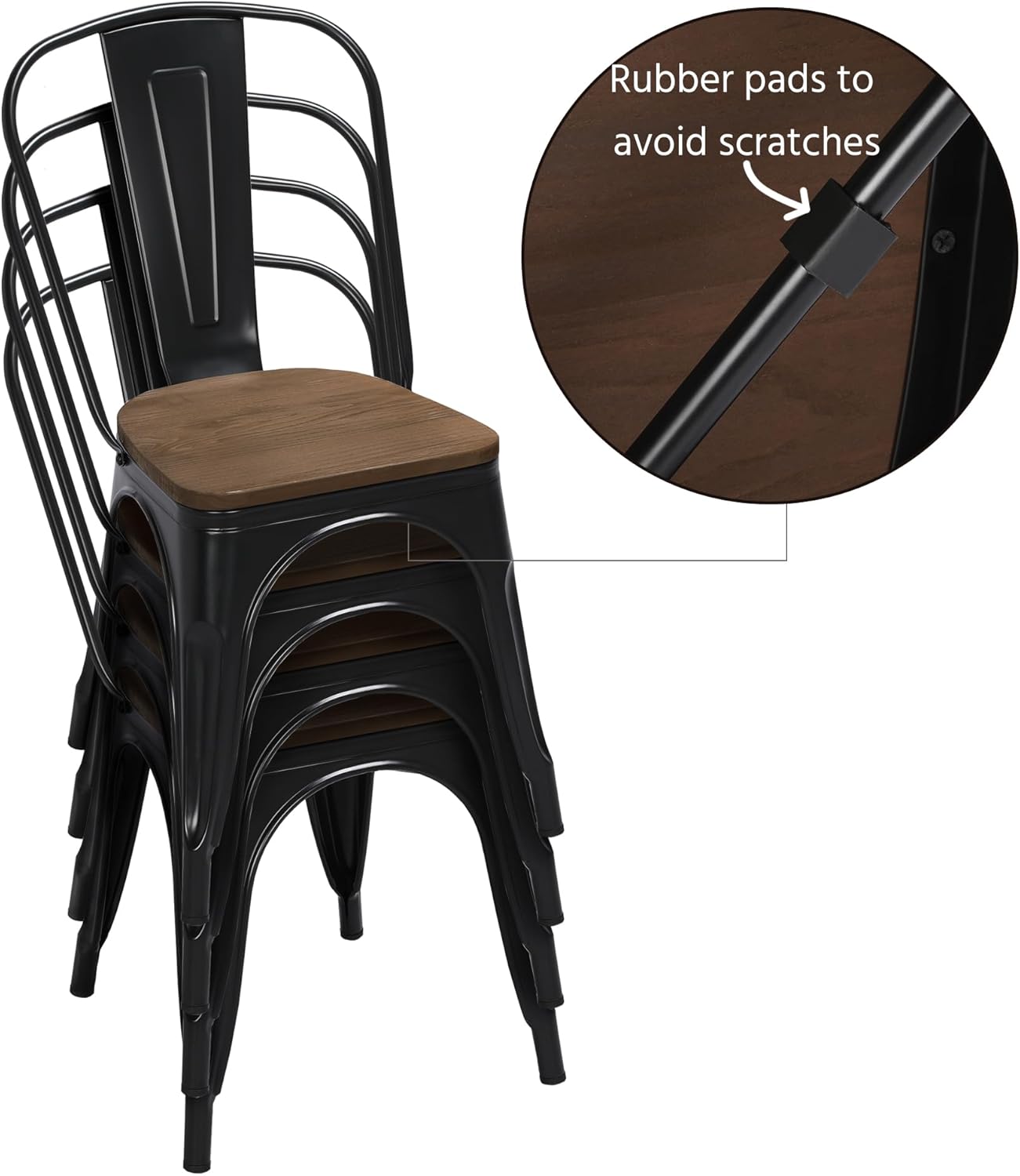 Yaheetech 18 Inch Classic Iron Metal Dining Chair with Wood Top/Seat Indoor-Outdoor Use Chic Dining Bistro Cafe Side Barstool Bar Chair Coffee Chair Set of 4 Black