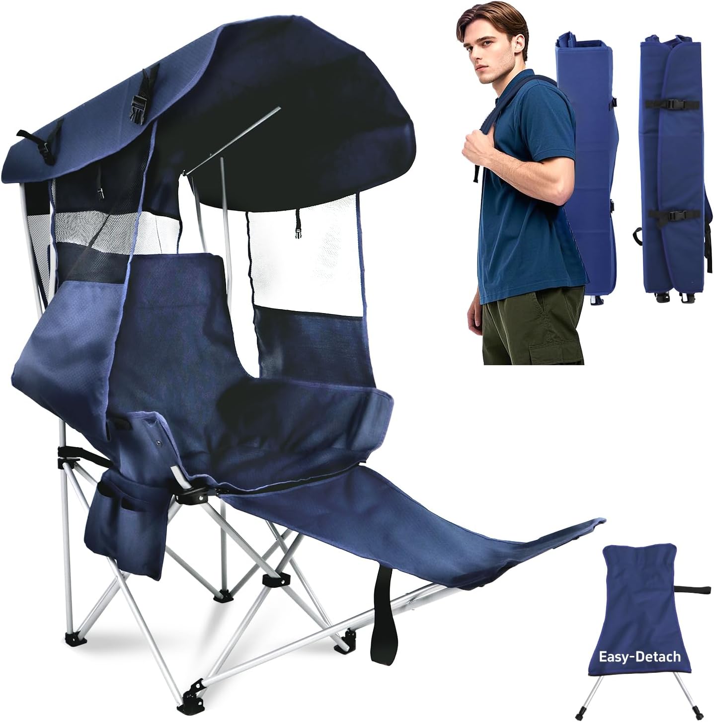 Folding Camping Chairs Canopy Outdoor: Sports Portable Beach Chair with Canopy-Lawn Beach Chairs with Umbrella for Adults-Camping Chair with Shade for Fishing Camp Heavy Duty (Regular, Grey)