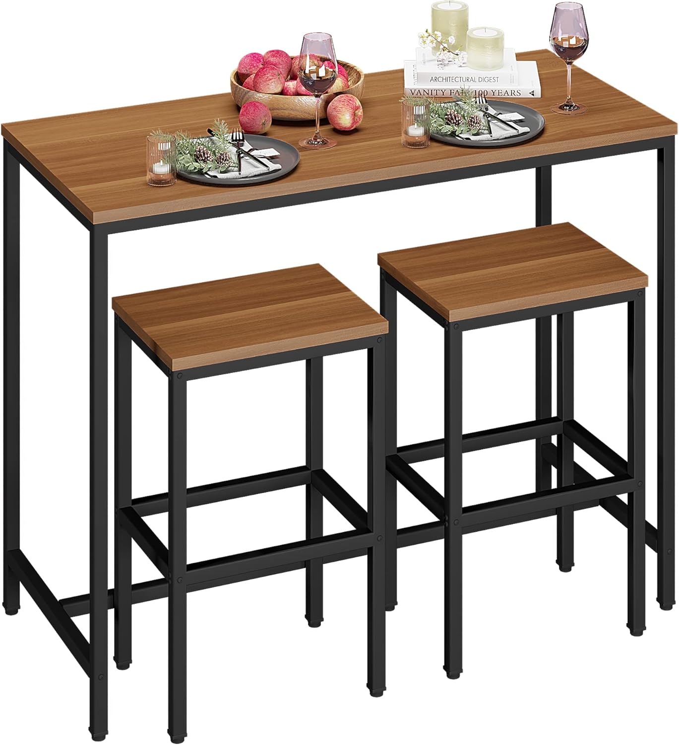 Yongchuang 5 Piece Bar Table Set, Kitchen Bar Table and Chairs Set of 4, Modern Metal Counter Height Table with Stools for Dining Room, Living Room Breakfast Table White Faux Marble Wood Top