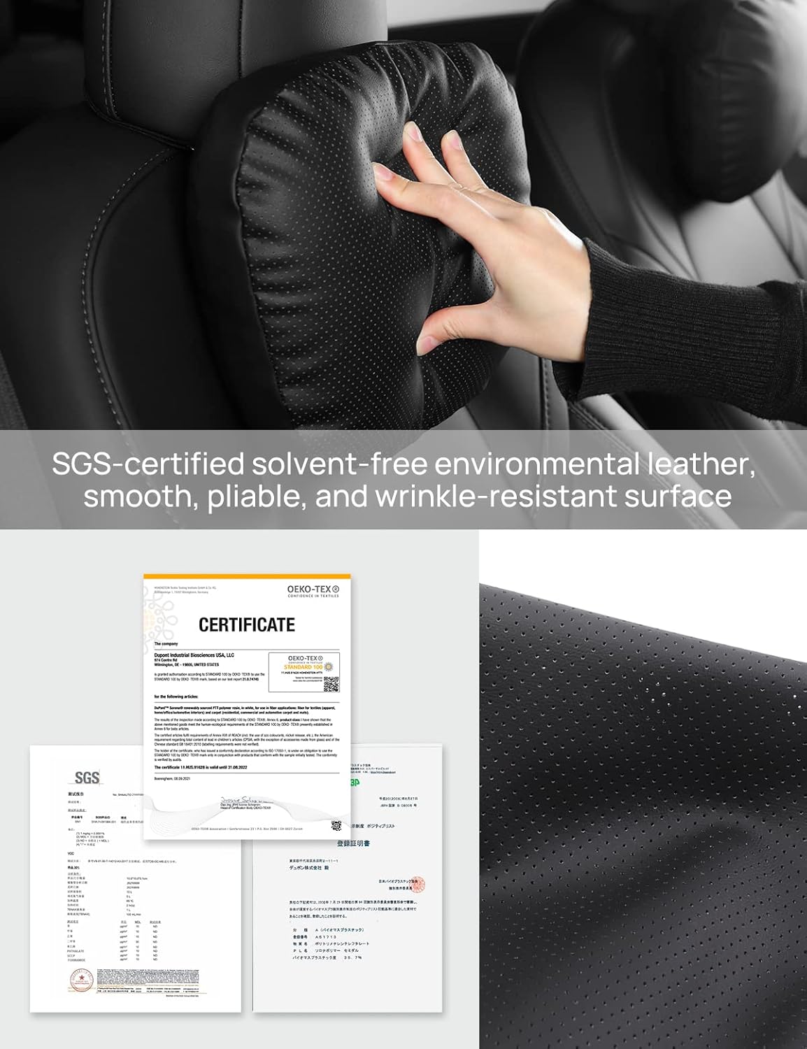 TPARTS Leather Headrest Neck Pillow for Tesla Model Y/X/3/S, Tesla Model 3 Accessories,Tesla Model Y Accessories, Car Neck Pillow for Traveling (Set of 2 Black)