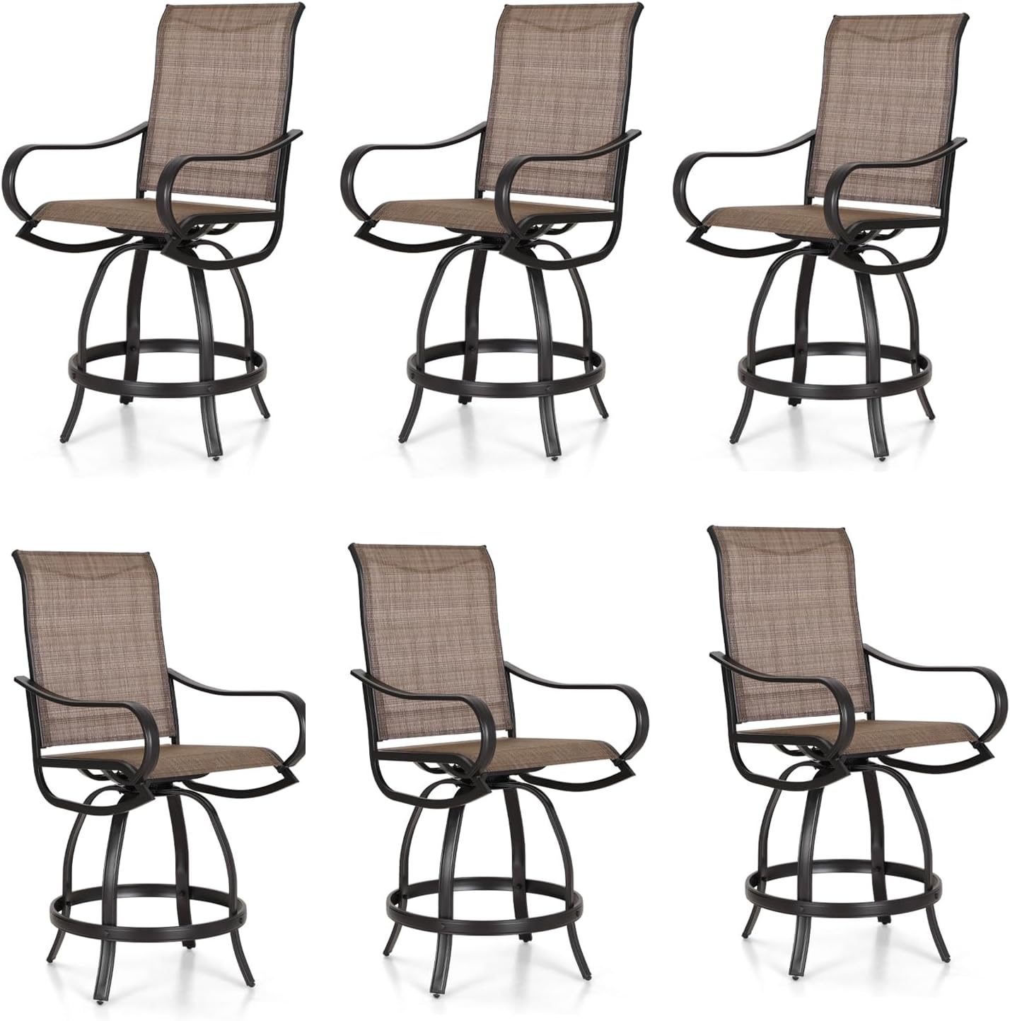 PHI VILLA 5 PCS Outdoor Bar Set, Counter Height Swivel Chair with Rectangle Metal Table, Textilene Fabric and Quick-Drying Waterproof,High Patio Set for Garden, Yard, Poolside