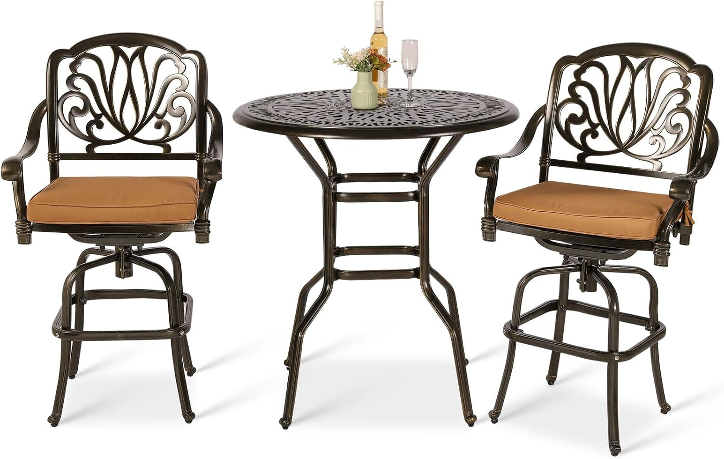 VIVIJASON 10-Piece High Patio Dining Set, All Weather Cast Aluminum Outdoor Bar Table and Chairs Set, Includes 8 Swivel Bar Stools & 64" Bar Height Dining Table with 35.5" Lazy Susan, Umbrella Hole