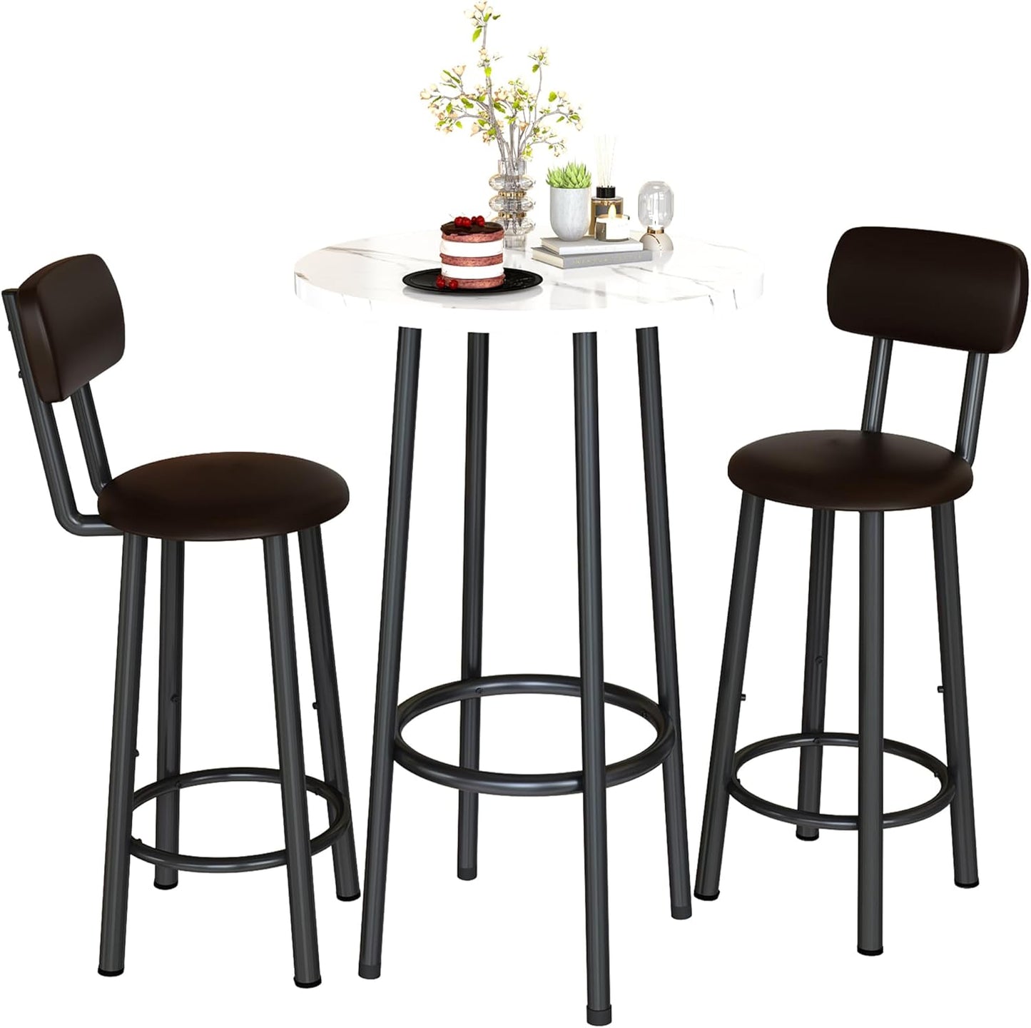 DKLGG Dining Table Set for 2, 24" Square Kitchen Table and Chairs Set with MDF Tabletop & 2 PU Leather Chairs, Bar Pub Dining Set for Small Space Bar Kitchen Living Room Apartment, White