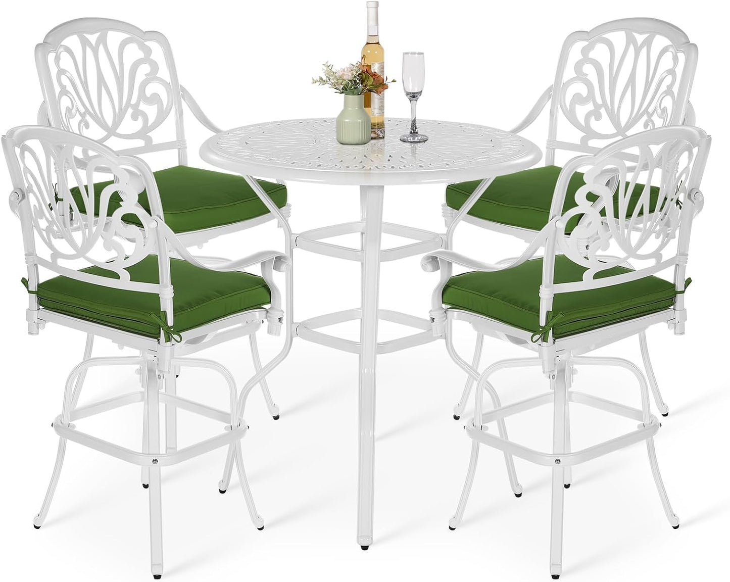 VIVIJASON 10-Piece High Patio Dining Set, All Weather Cast Aluminum Outdoor Bar Table and Chairs Set, Includes 8 Swivel Bar Stools & 64" Bar Height Dining Table with 35.5" Lazy Susan, Umbrella Hole
