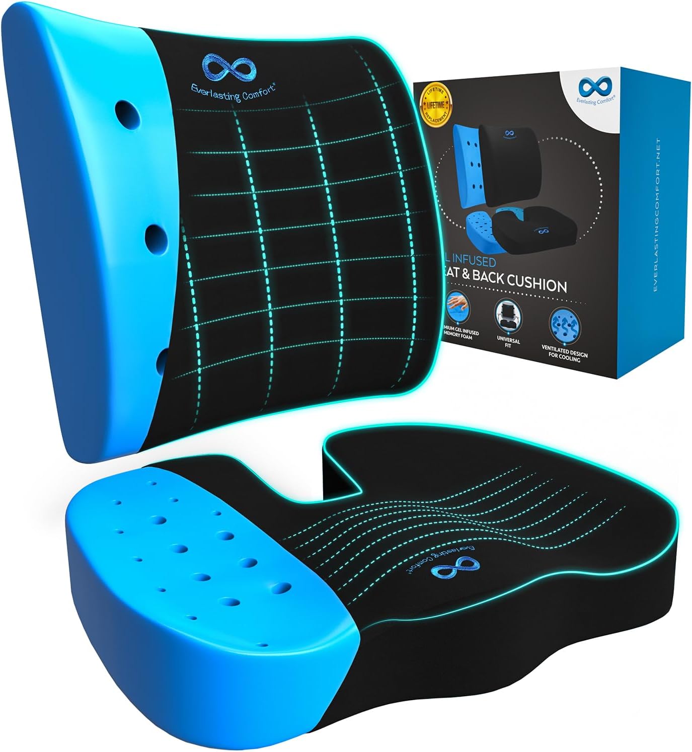 Everlasting Comfort Doctor Recommended Memory Foam Seat Cushion and Lumbar Support Pillow - Ergonomic Office Chair Cushions for Tailbone, Sciatica, Lower Back Pain Relief-Car Seat & Desk Chair Support