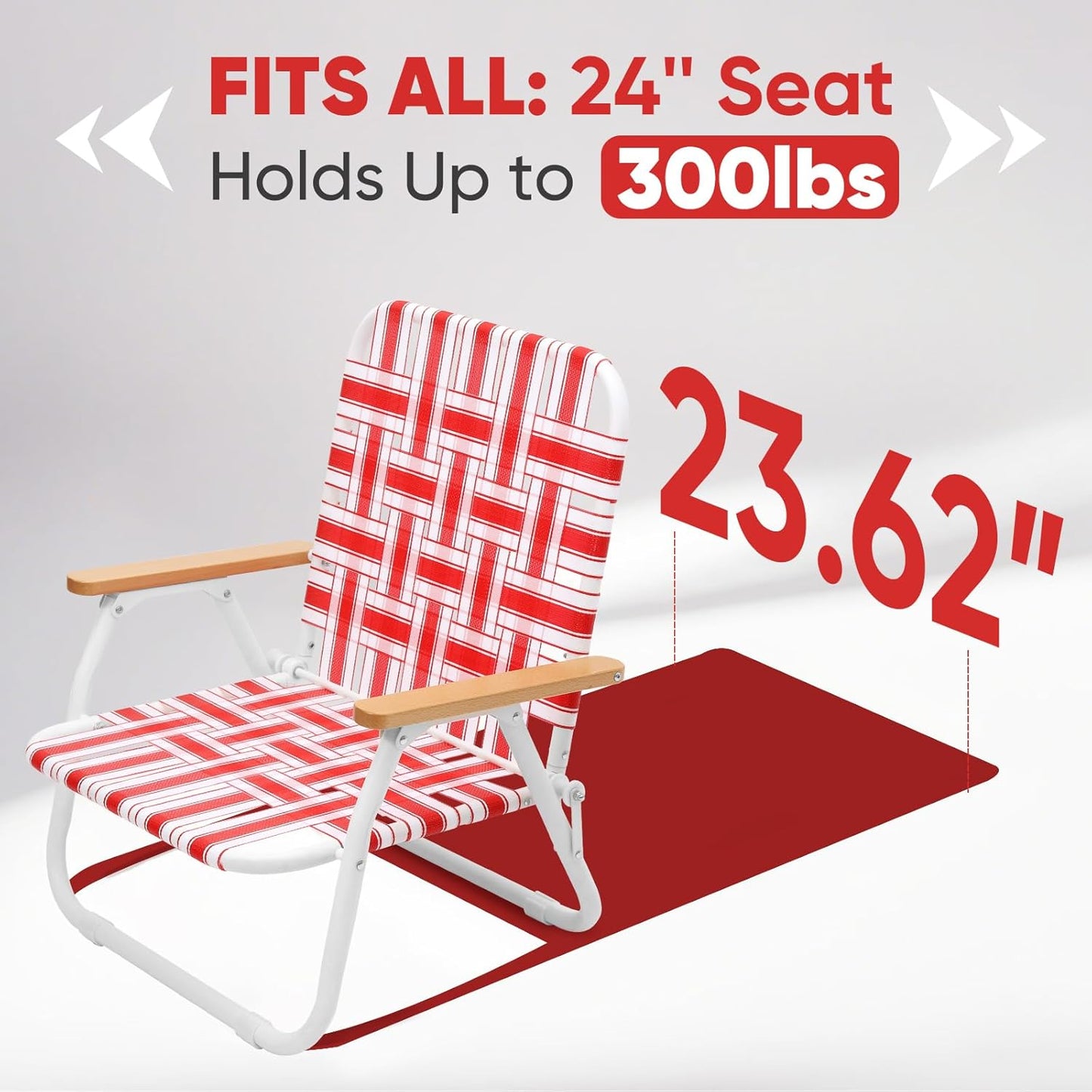 Sekey Camping Chair, Beach Chair for Adults with Highback, Folding Lawn Chair with Webbed Airflow Mesh, Patio Chair with Rust-Proof Coating, Webbed Lawn Chair for Outdoor, Fishing, Backyard, Red