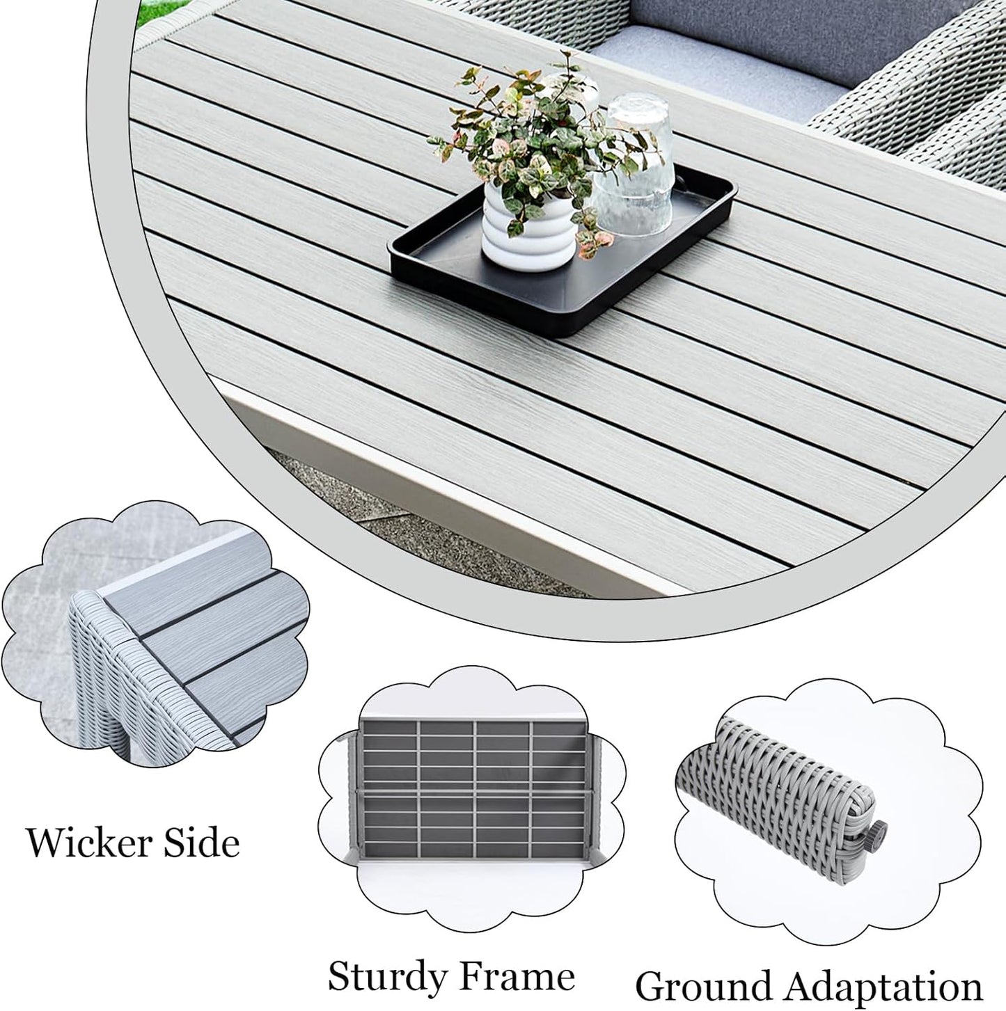 7 Piece Patio Dining Set, Outdoor Dining Furniture Set with Large Table, PE Wicker Patio Dining Set of 6, Outdoor Table and Chairs for Garden, Yard, Backyard, Poolside, Grey