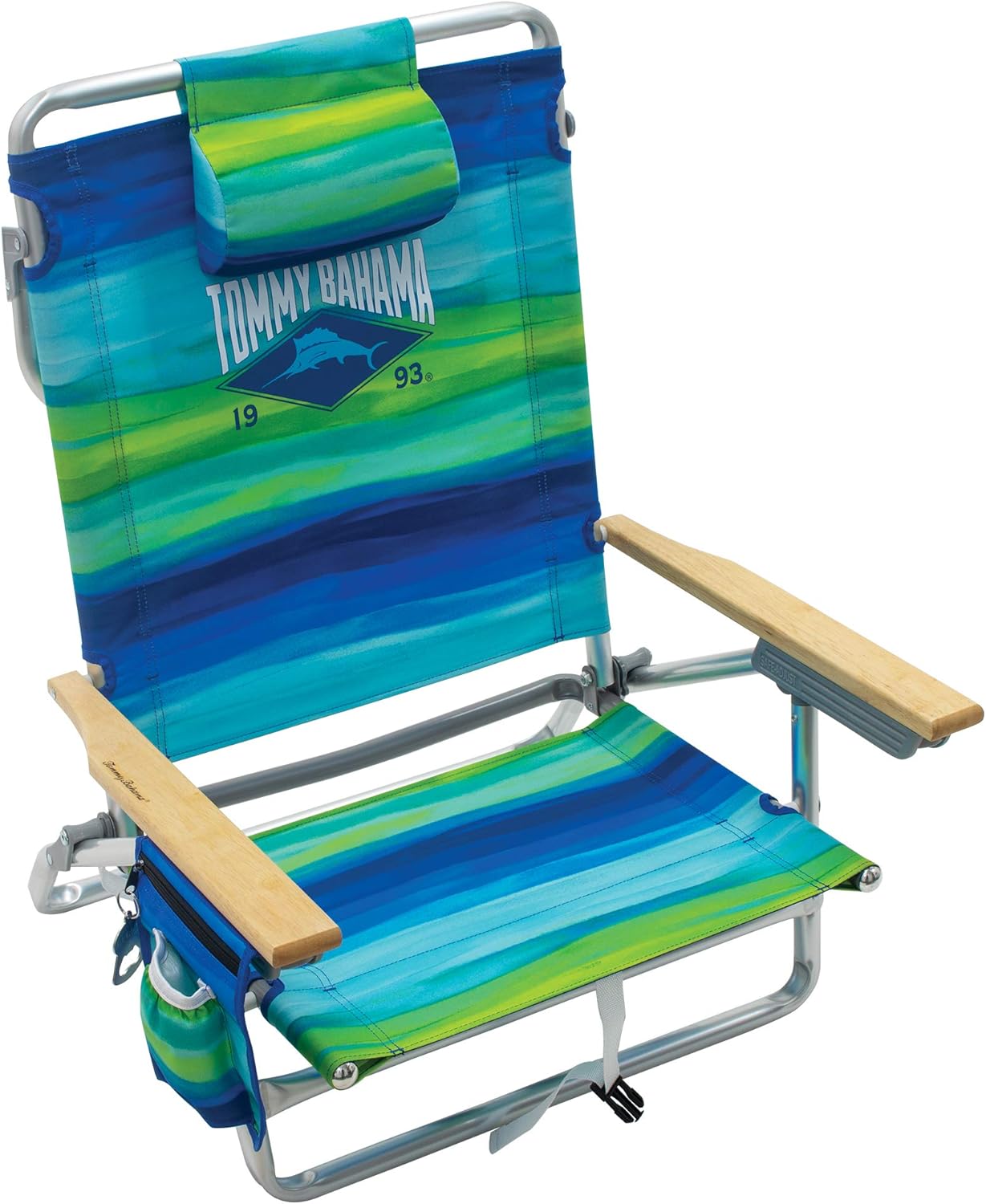 Tommy Bahama 5-Position Classic Lay Flat Folding Backpack Beach Chair, Polyester, Navy