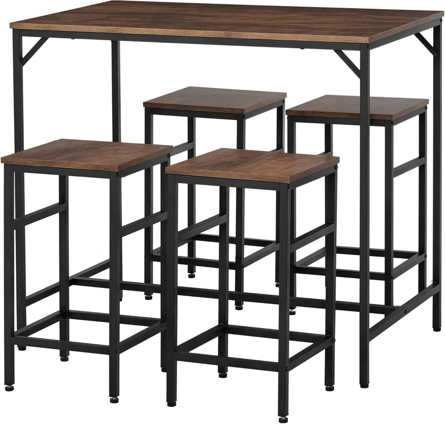 HOMCOM 5-Piece Industrial Dining Table Set, Bar Table & 4 Stools Set, Space Saving for Pub & Kitchen, Black/Brown
