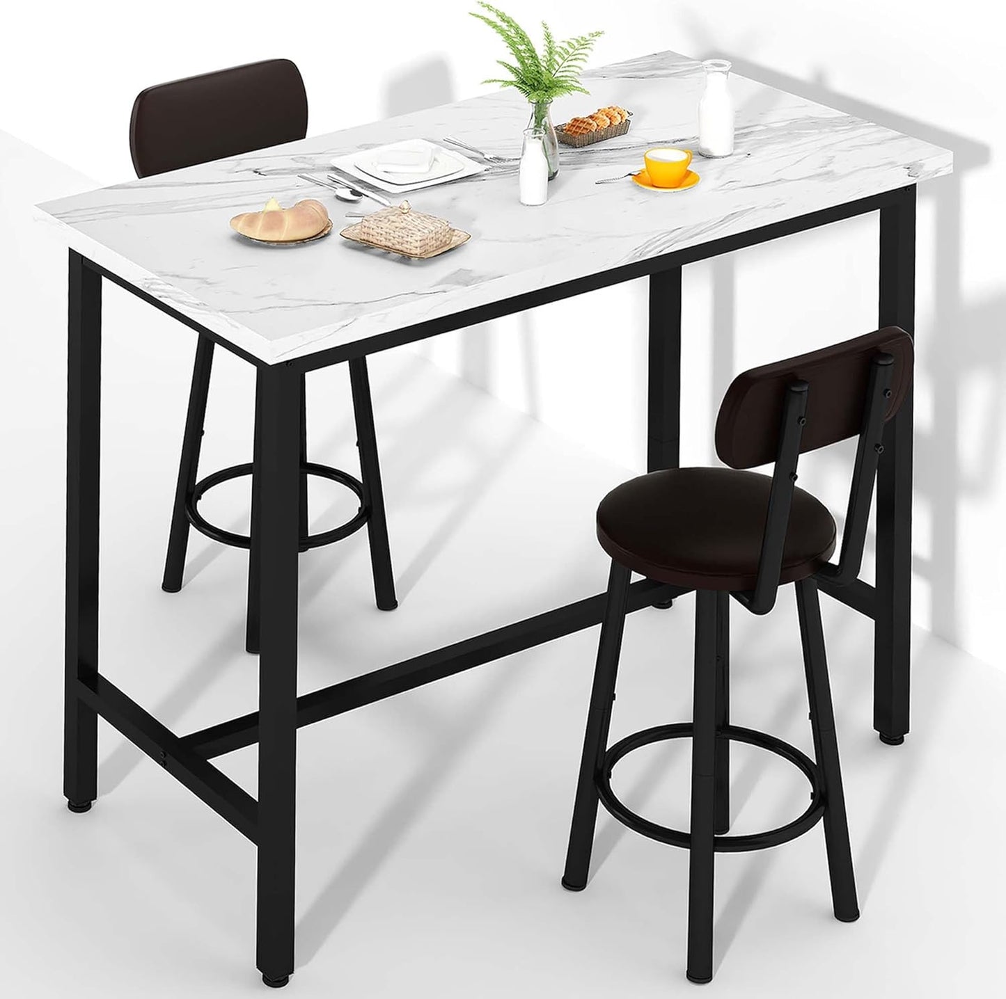 DKLGG Dining Table Set for 2, 24" Square Kitchen Table and Chairs Set with MDF Tabletop & 2 PU Leather Chairs, Bar Pub Dining Set for Small Space Bar Kitchen Living Room Apartment, White