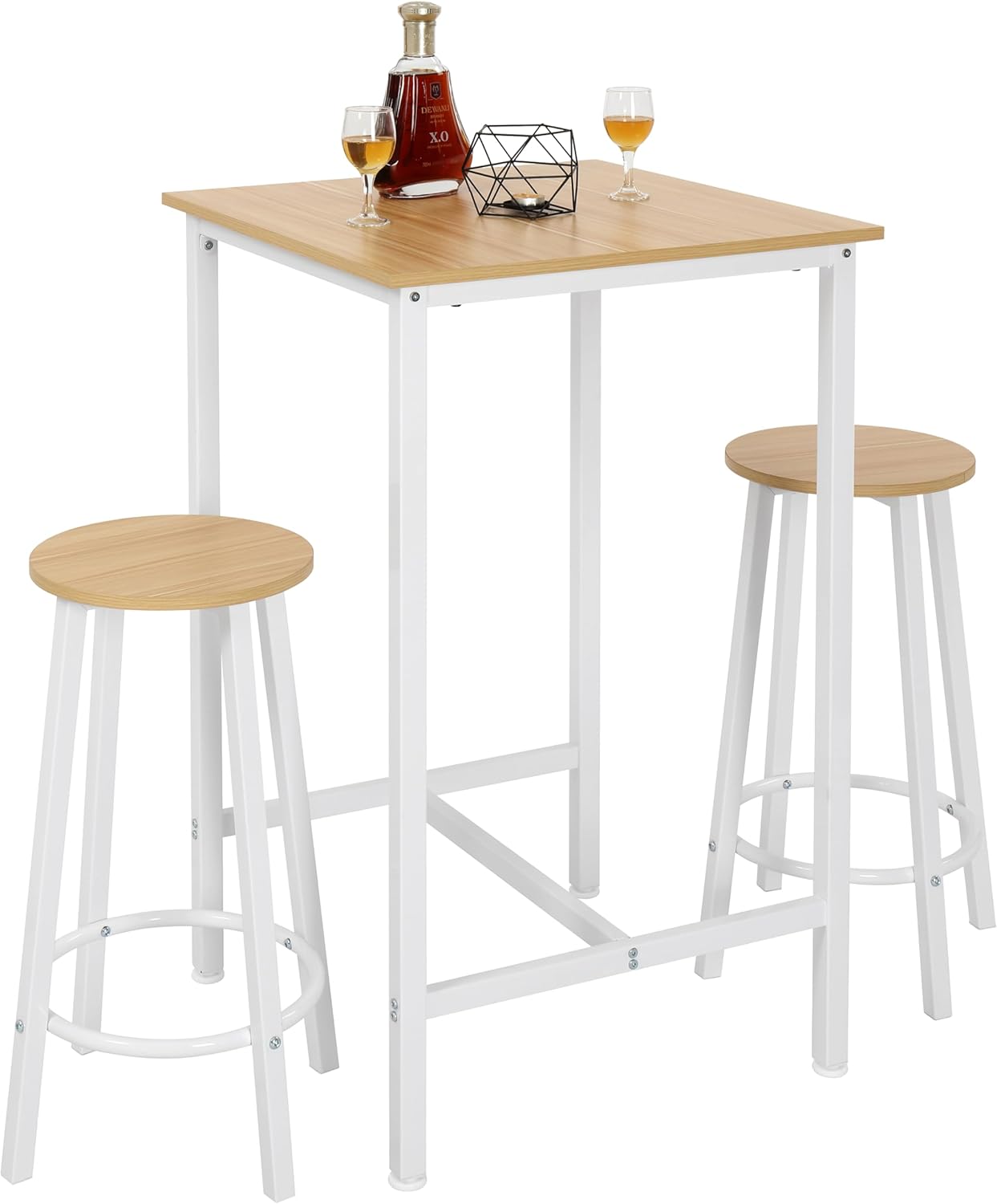 Finnhomy Bar Table Set, 23.6" Pub Table High Top Table, Square Bar Height Table, Bar Table with Stools, Small Kitchen Table Set for 2, Industrial Breakfast for Kitchen, Living Room, Rustic Black