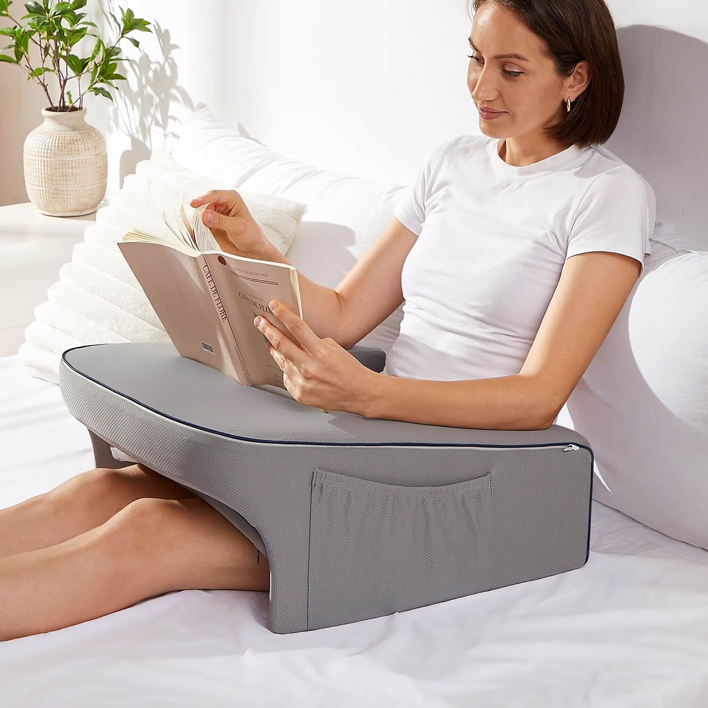 Reading Pillow for Gaming, Extra Large Laptop Pillow for Adult, Memory Foam Lap Desk Gaming Pillow for Reading, Working, Playing Steam Deck Switch or Sitting in Bed Floor Sofa(Grey)