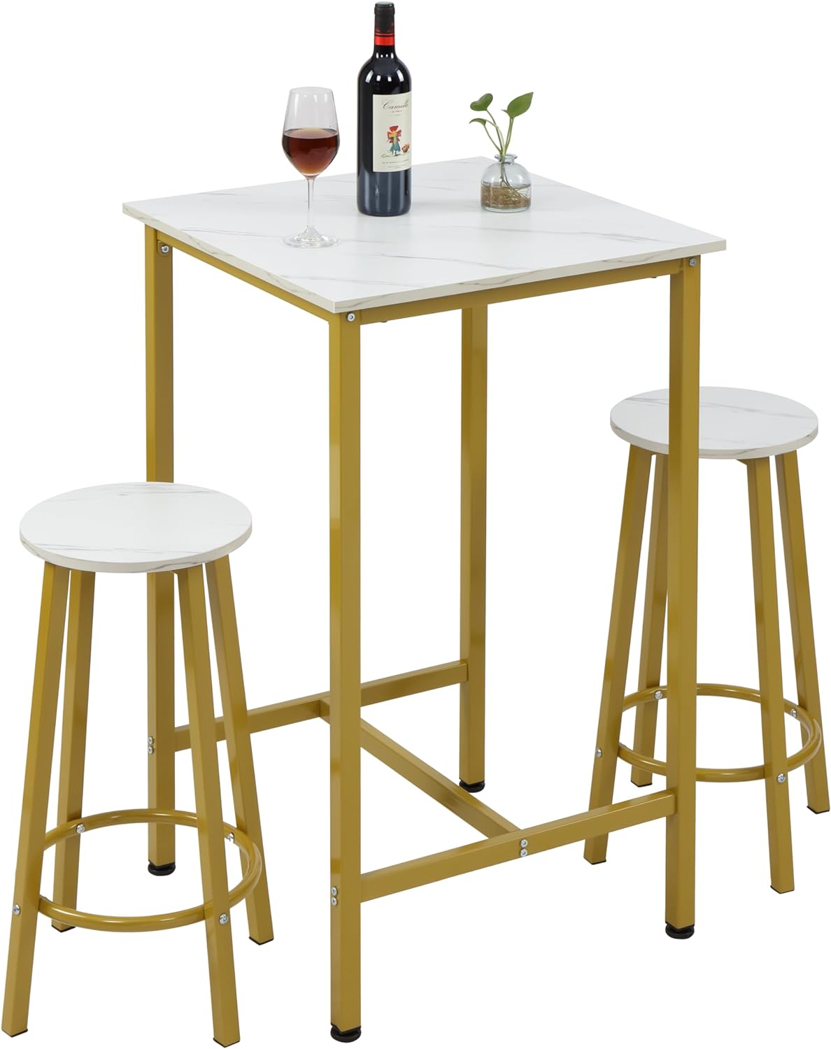 Finnhomy Bar Table Set, 23.6" Pub Table High Top Table, Square Bar Height Table, Bar Table with Stools, Small Kitchen Table Set for 2, Industrial Breakfast for Kitchen, Living Room, Rustic Black