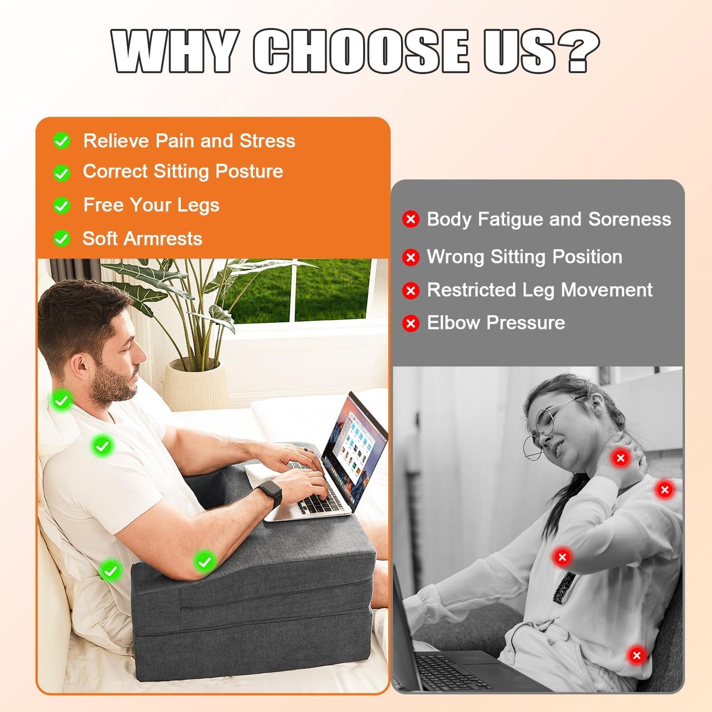 Lap Desk Pillow for Laptop, Large Reading Pillow for Adult, Arm Rest Pillow with Cup Holder, Memory Foam Bed Desk for Working, Gaming, Reading, Laptop Desk for Couch Bed Floor(Grey)