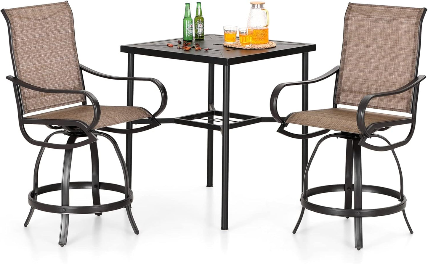 PHI VILLA 5 PCS Outdoor Bar Set, Counter Height Swivel Chair with Rectangle Metal Table, Textilene Fabric and Quick-Drying Waterproof,High Patio Set for Garden, Yard, Poolside