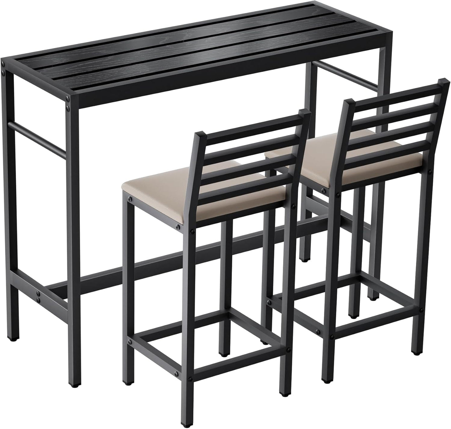 5 Piece Outdoor Patio Bar Set, 54.7" Rectangular Counter Height High Top Bar Tables, 4 Cushioned 41" Bar Stools, Metal Bar Table and Chairs Set for Poolside, Balcony, Backyard, Porch