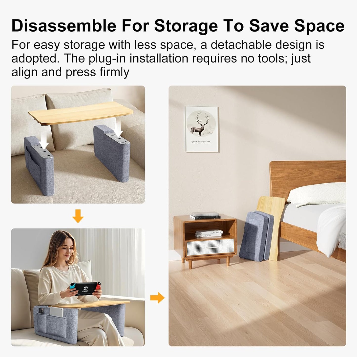 Reading Pillow with Sturdy Wooden Surface, Lap Pillow Desk for Laptop, Arm Rest Pillow for Bed and Gaming, Soft Cushioned Cover, Storage Pockets, Detachable Design, Perfect for Adults and Book Lovers