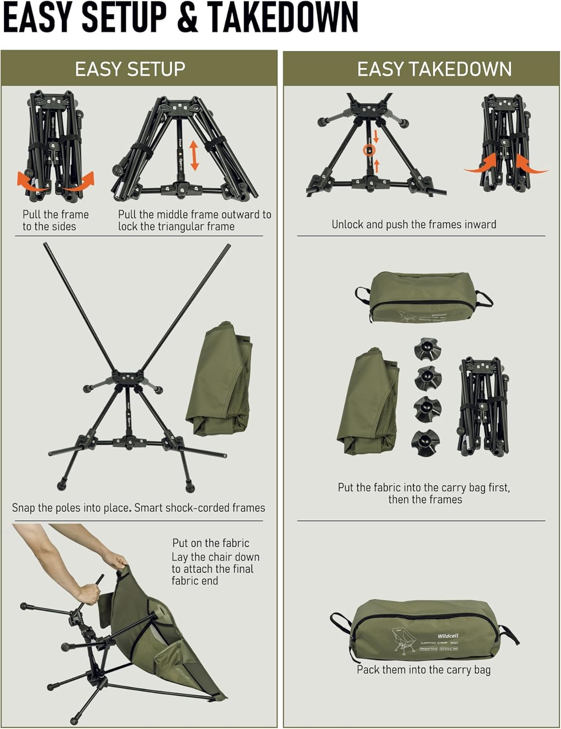 WildCall Lightweight Folding Camping Chair Compact Beach Chair with Anti-Sinking Large Feet