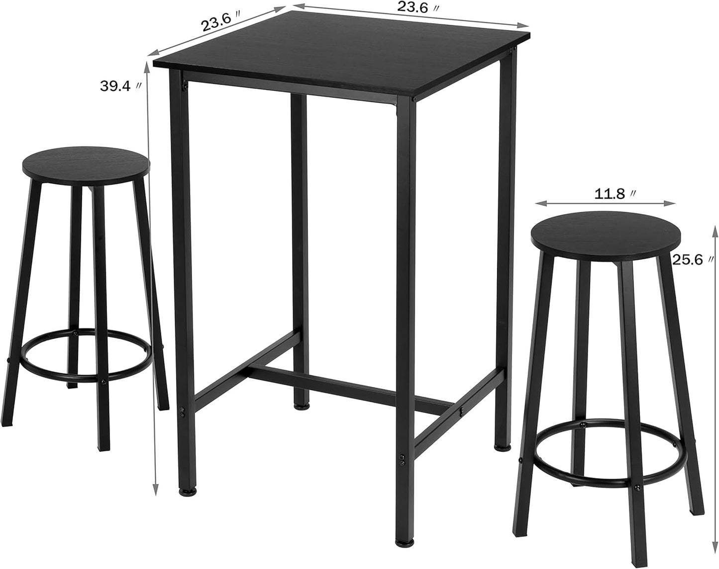 Finnhomy Bar Table Set, 23.6" Pub Table High Top Table, Square Bar Height Table, Bar Table with Stools, Small Kitchen Table Set for 2, Industrial Breakfast for Kitchen, Living Room, Rustic Black