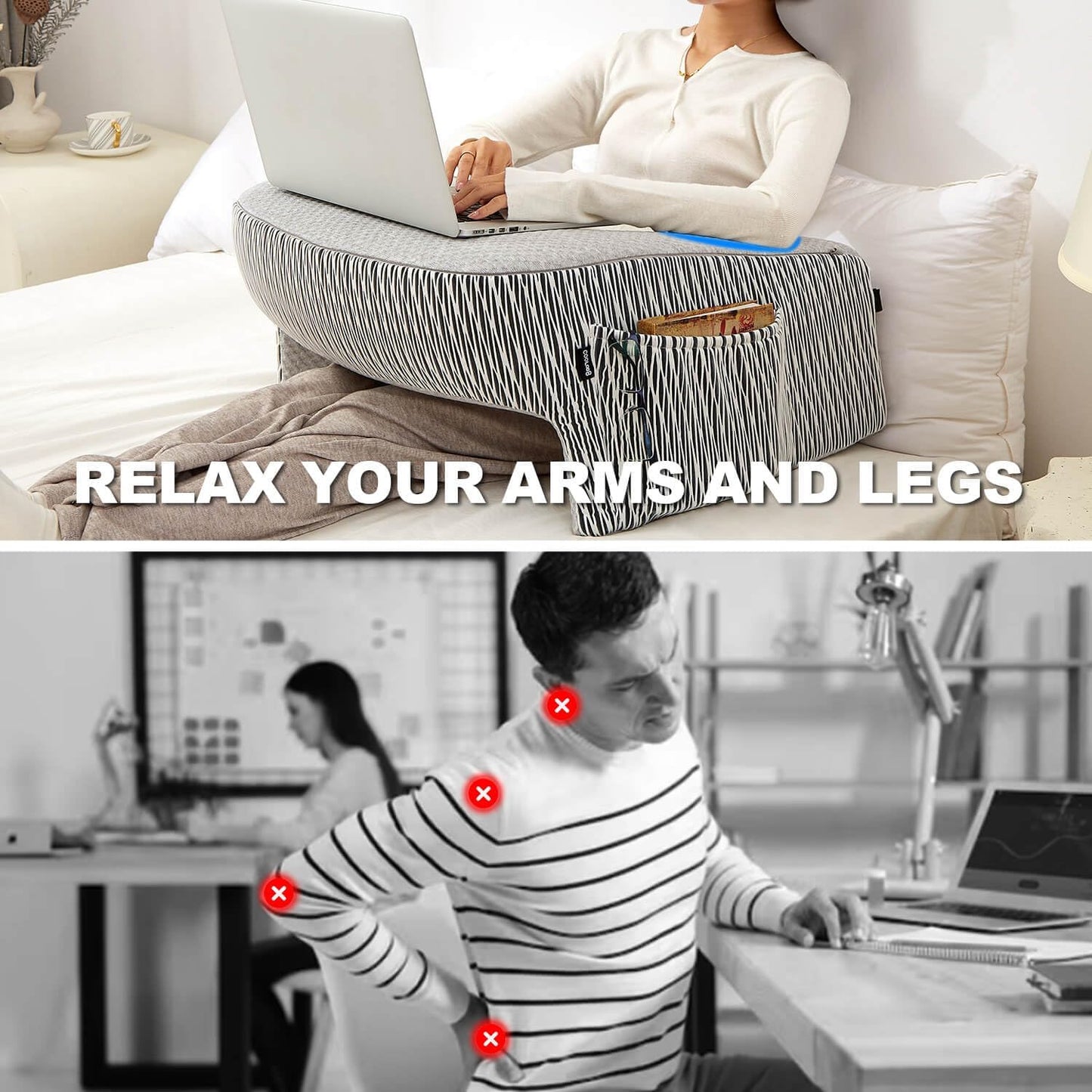 Reading Pillow for Lap, Extra Large Arm Rest Pillow for Adult, Memory Foam Lap Desk Pillow for Reading, Working, Crocheting, Playing Steam Deck Switch or Sitting in Bed Couch(Ash Grey)