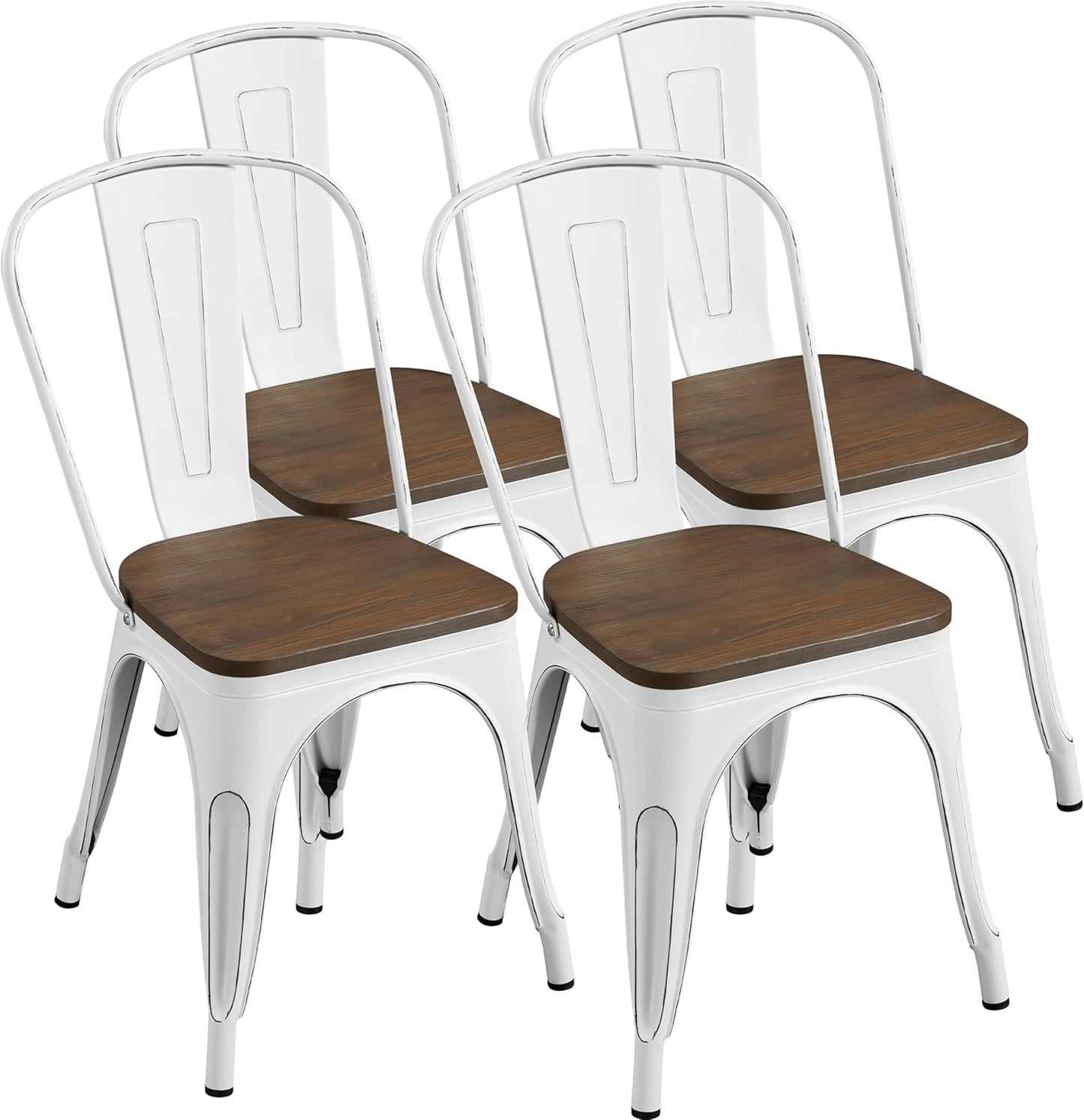 Yaheetech 18 Inch Classic Iron Metal Dining Chair with Wood Top/Seat Indoor-Outdoor Use Chic Dining Bistro Cafe Side Barstool Bar Chair Coffee Chair Set of 4 Black